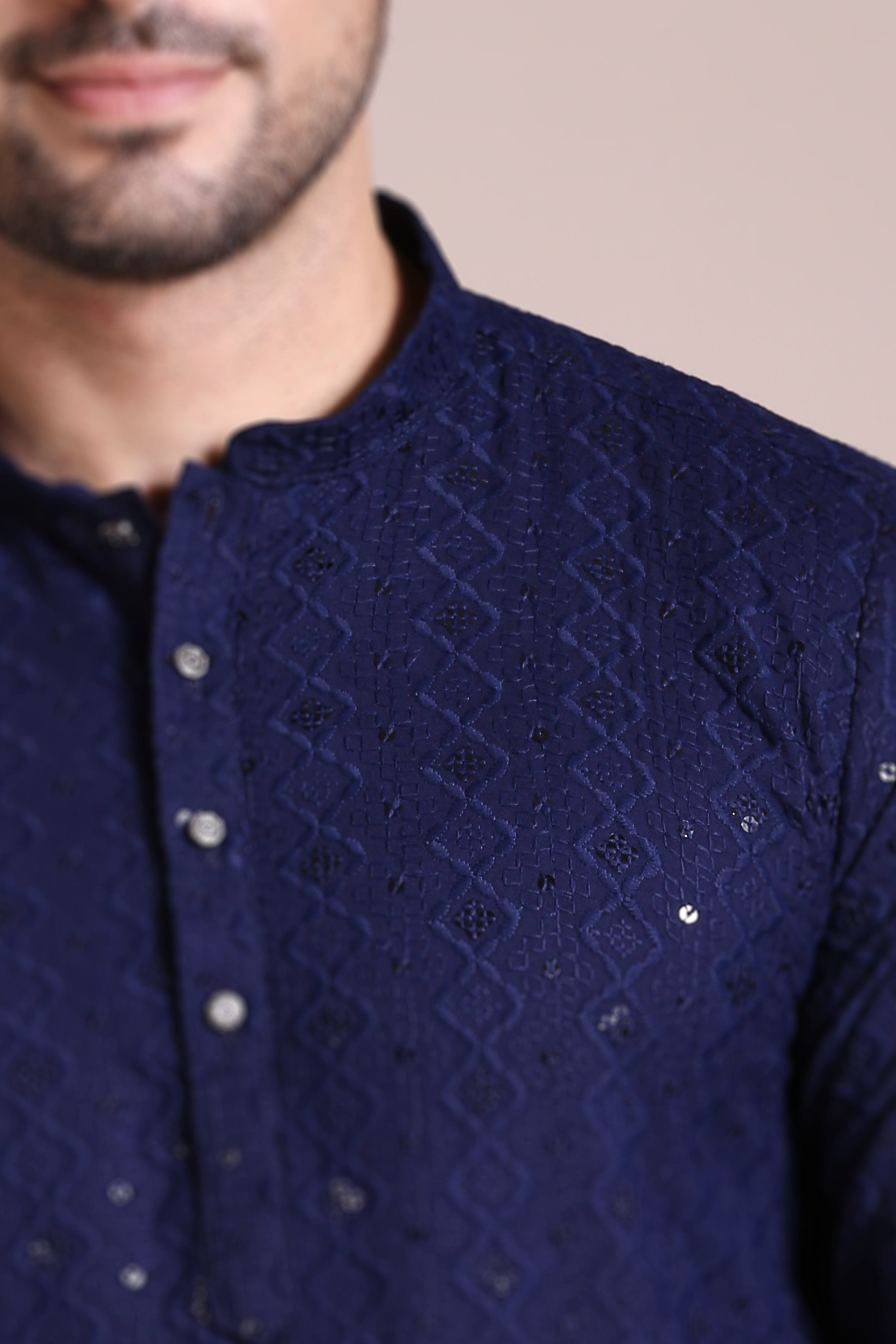 Navy Blue Diamond Chikankari Kurta Set