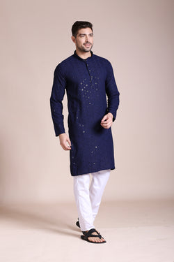 Navy Blue Diamond Chikankari Kurta Set