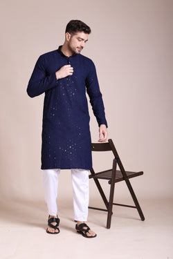 Navy Blue Diamond Chikankari Kurta Set