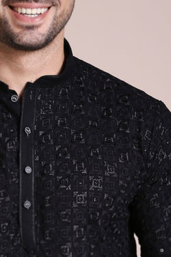 Black Starlit Chikankari Kurta Set