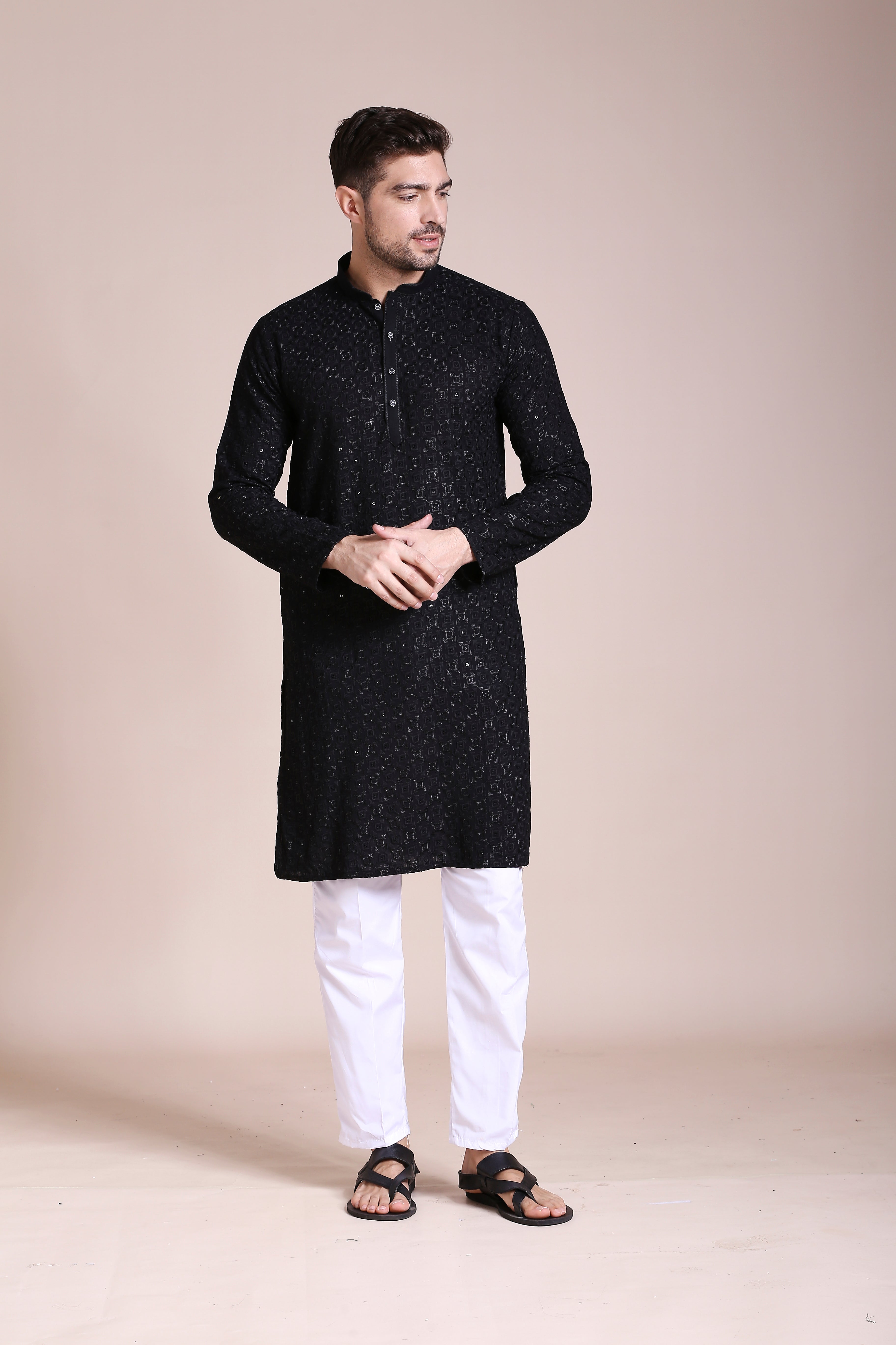 Black Starlit Chikankari Kurta Set