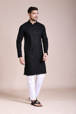 Black Starlit Chikankari Kurta Set