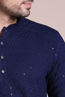 Navy Blue Orbit Chikankari Kurta Set