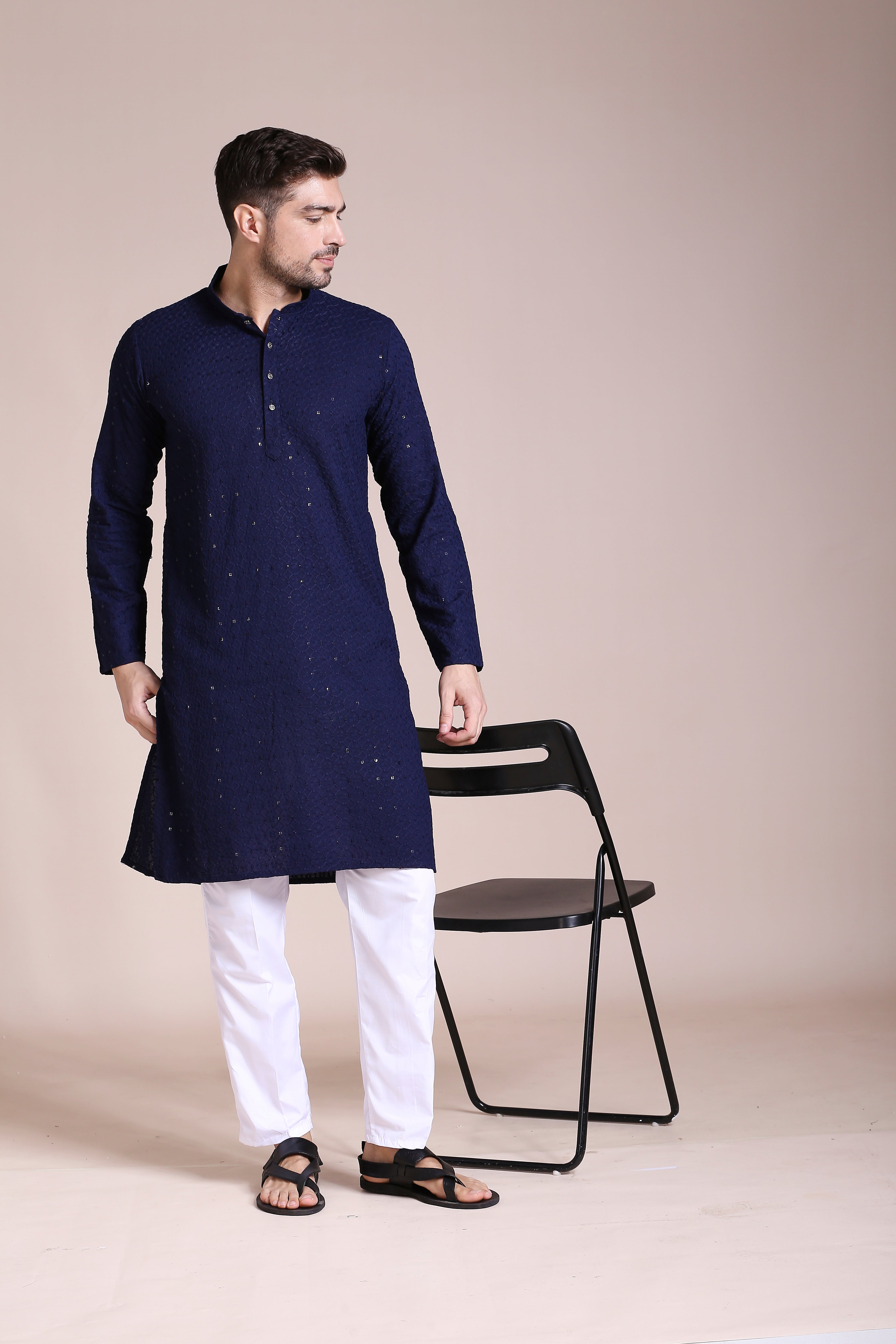 Navy Blue Orbit Chikankari Kurta Set