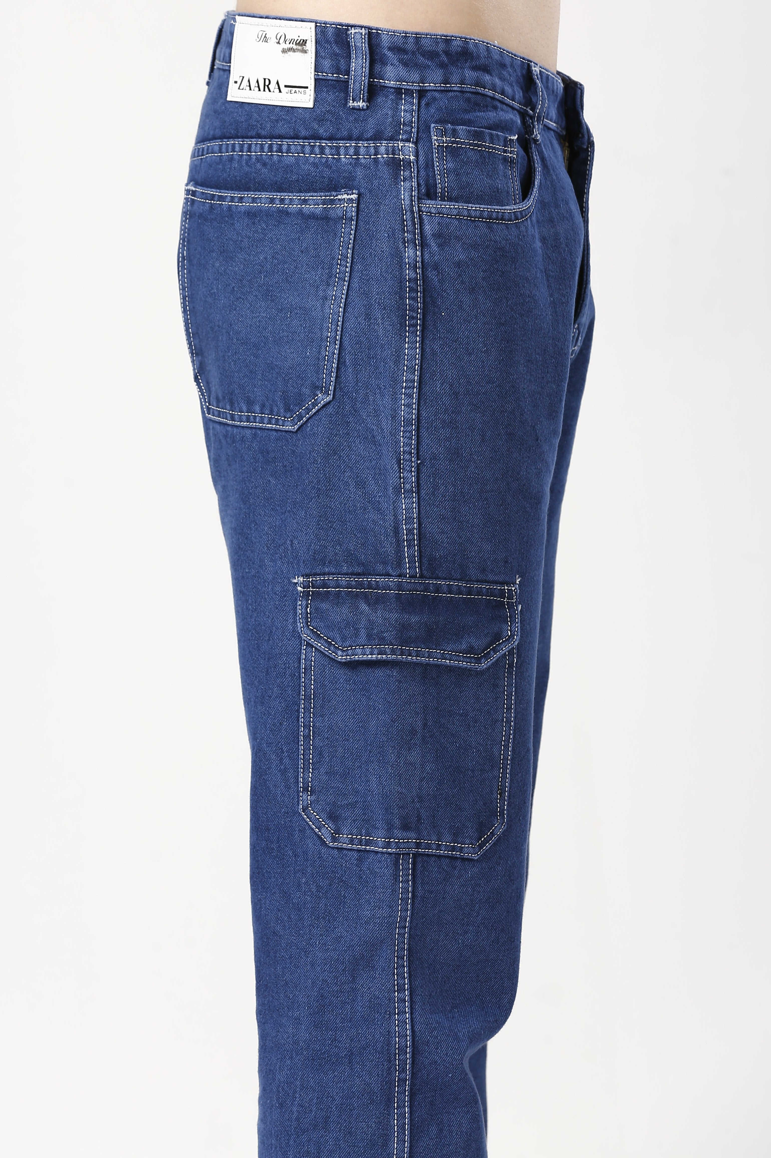 Trendy Blue Baggy Fit Cargo Jeans