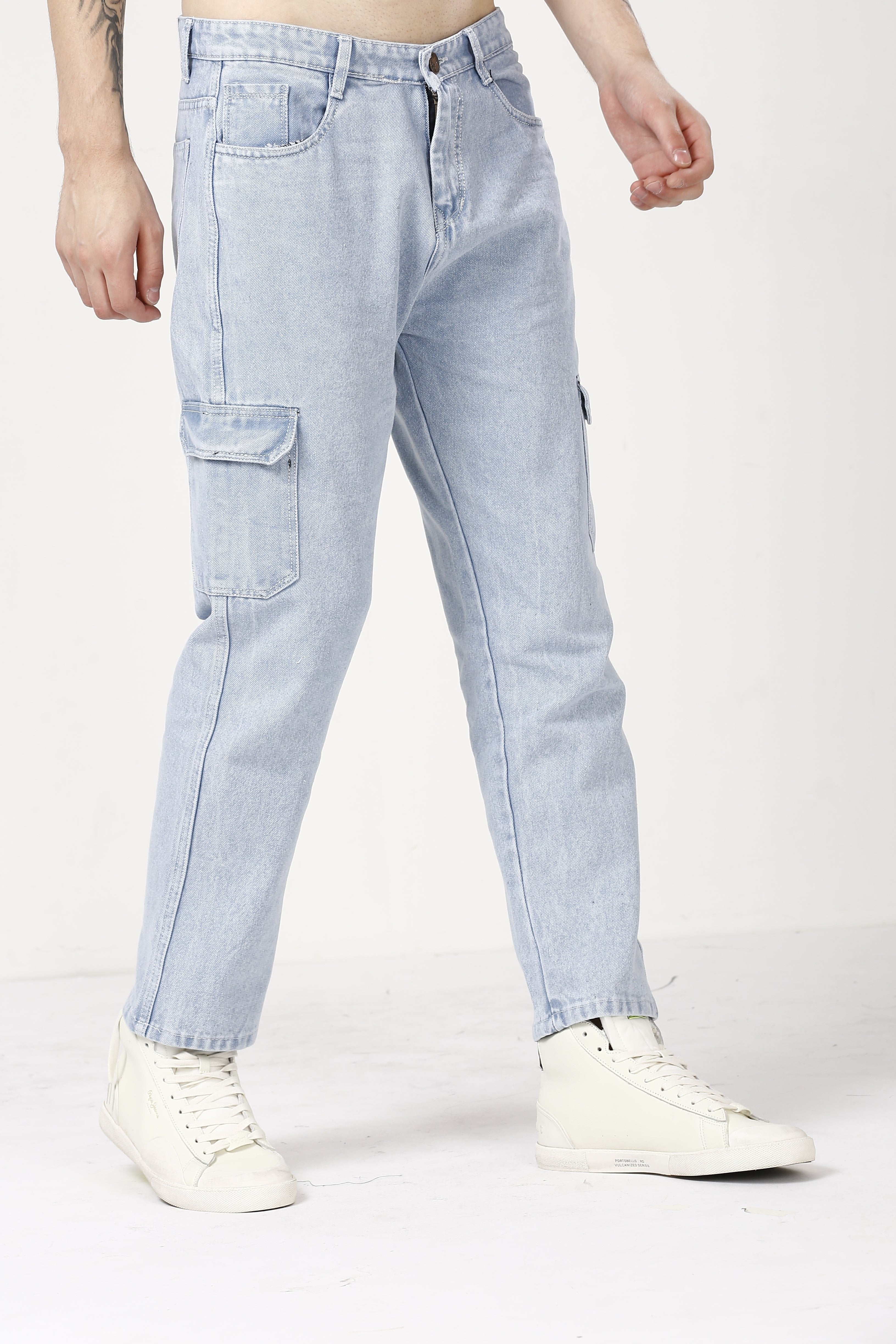 Trendy Pale Aqua Baggy Fit Cargo Jeans