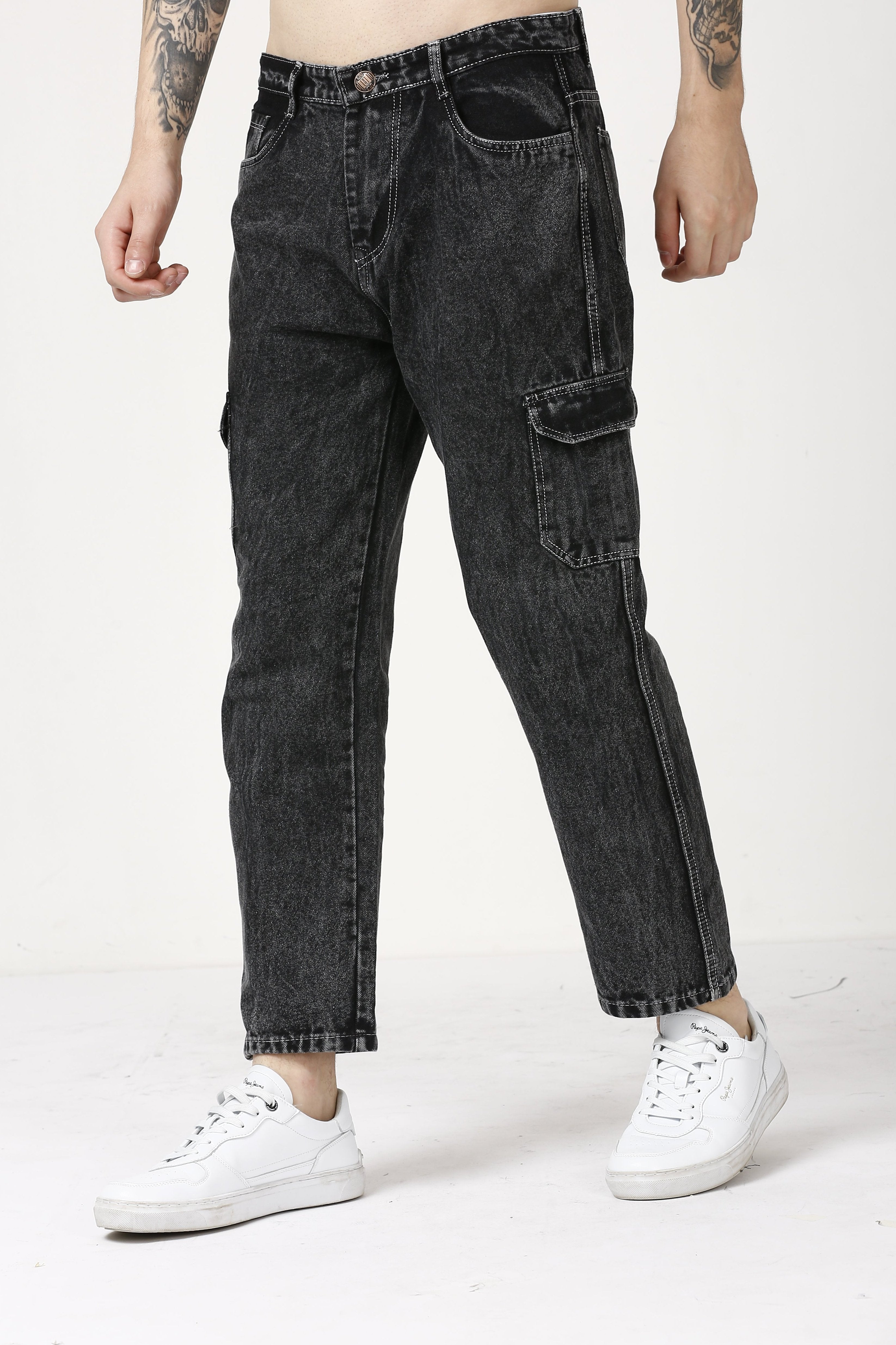 Trendy Black Baggy Fit Cargo Jeans