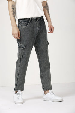 Trendy Greyish Black Baggy Fit Cargo Jeans