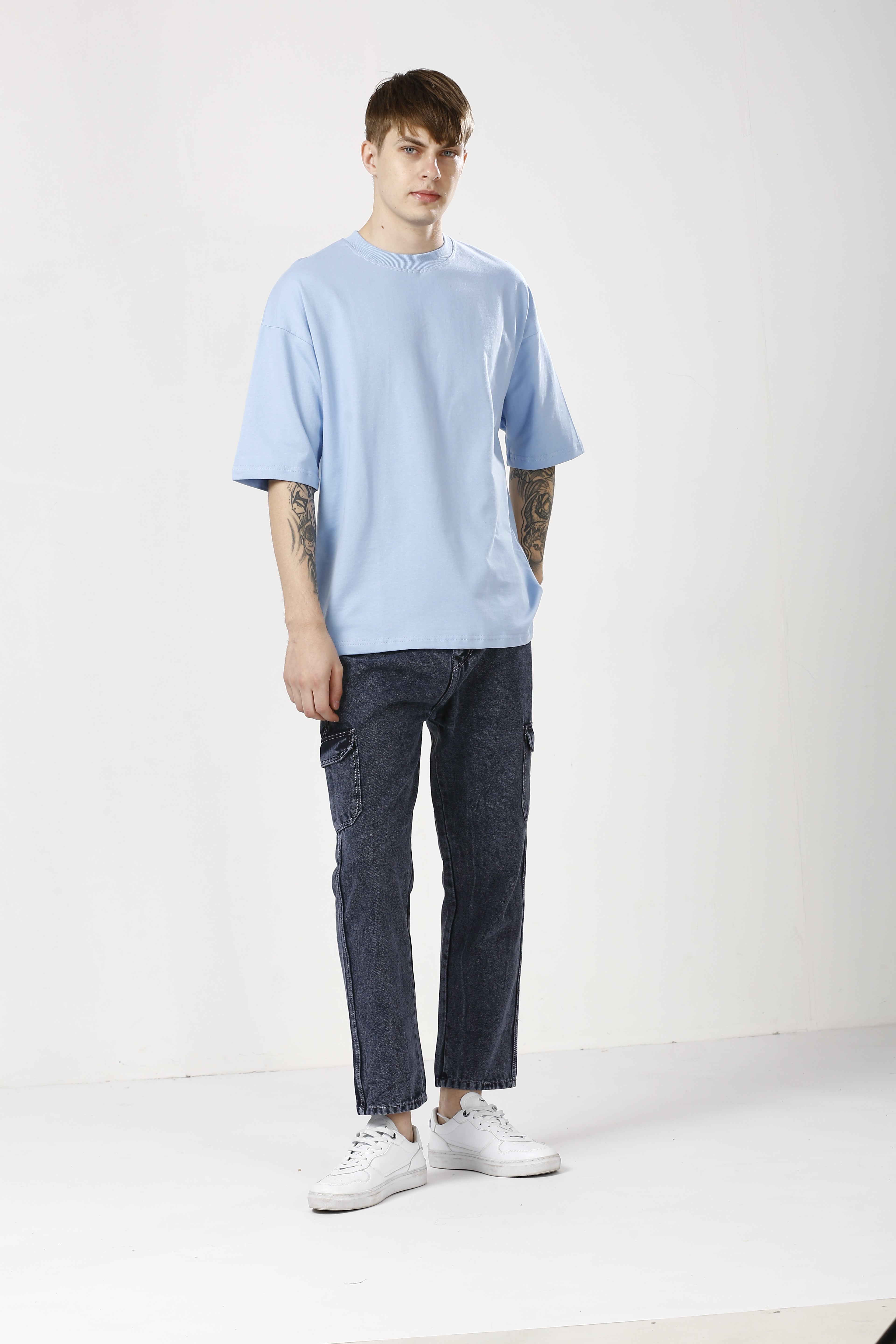 Oversized Pale Aqua Cotton T-Shirt