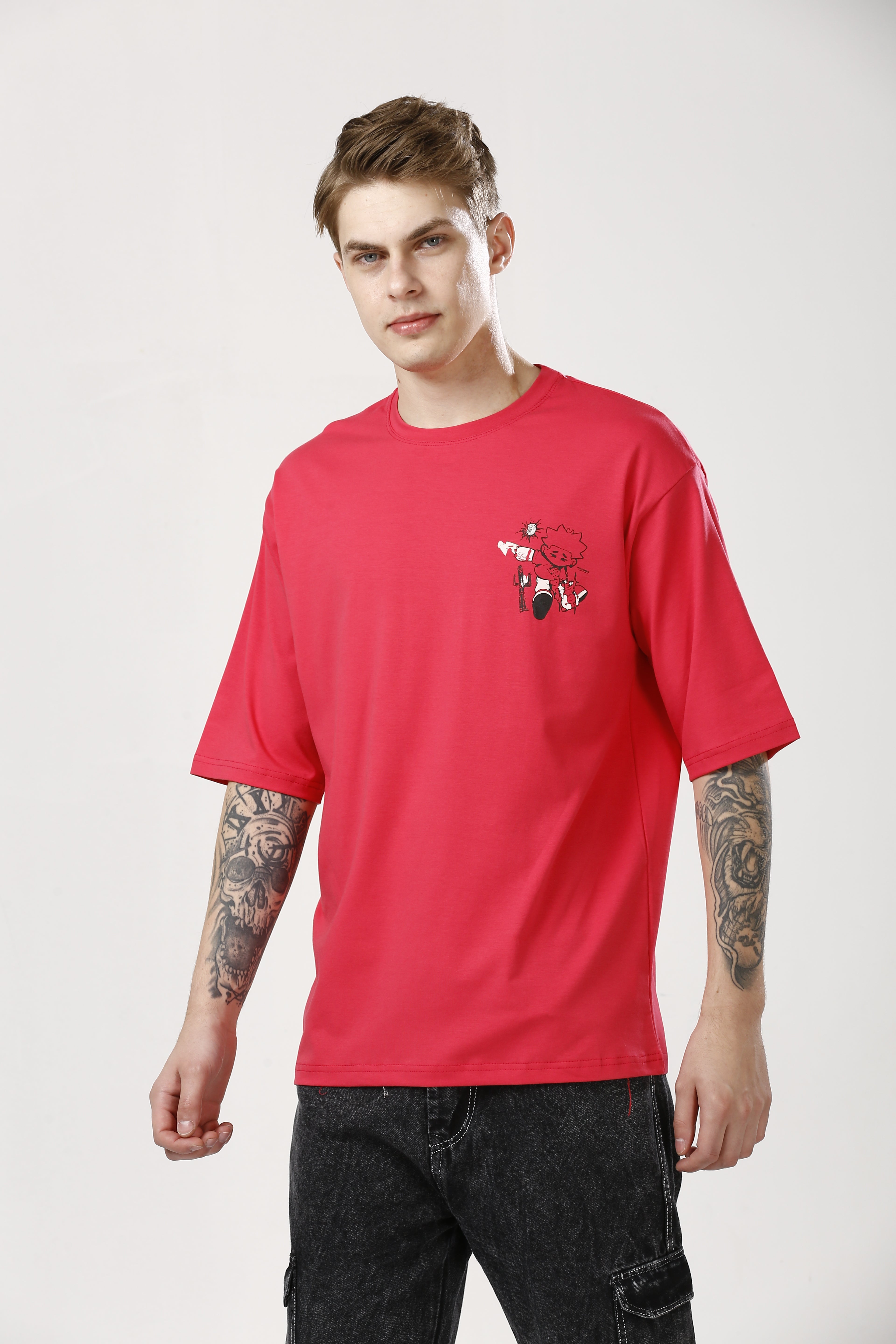 Oversized Brick Red Cotton T-Shirt