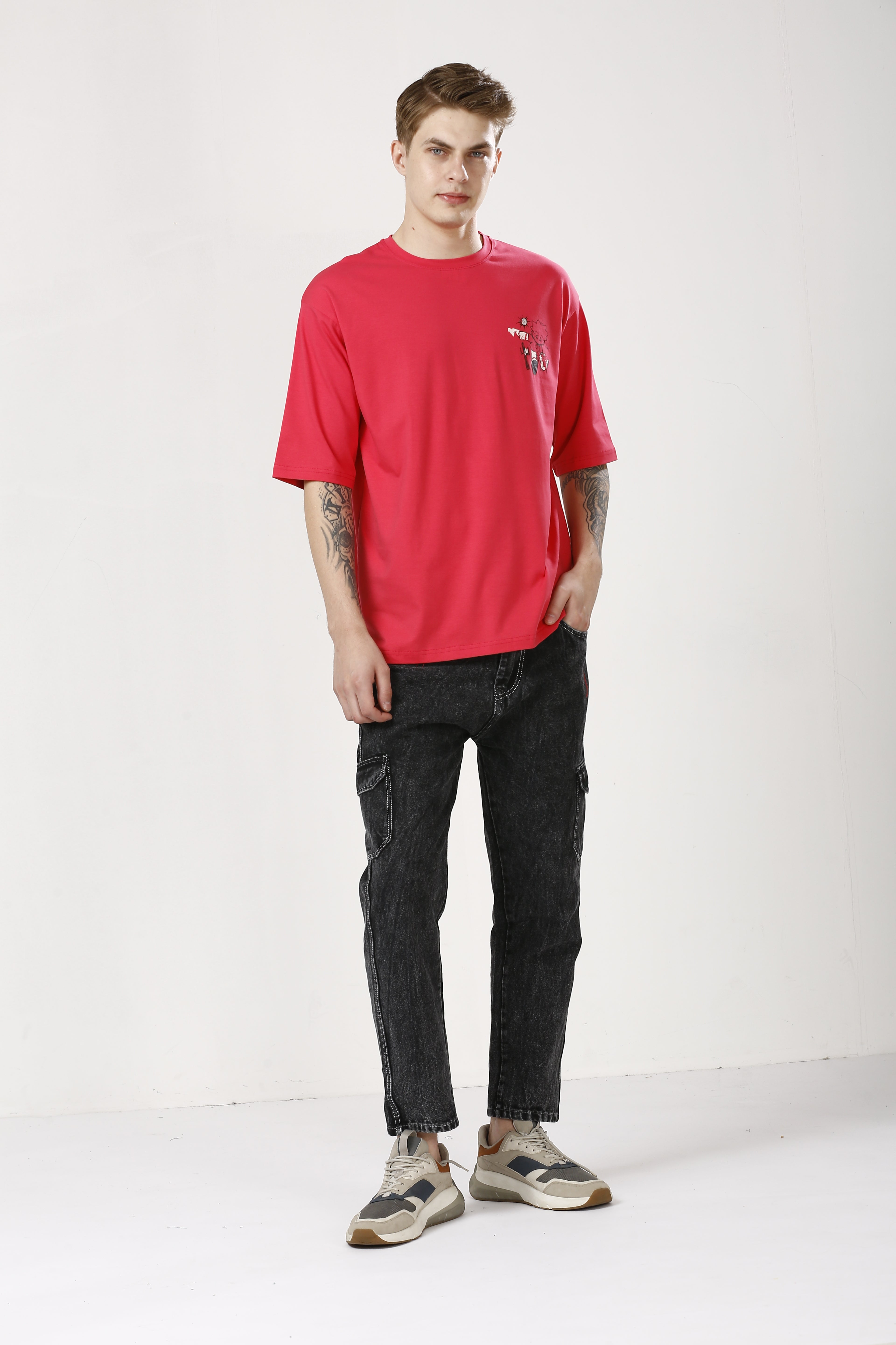 Oversized Brick Red Cotton T-Shirt