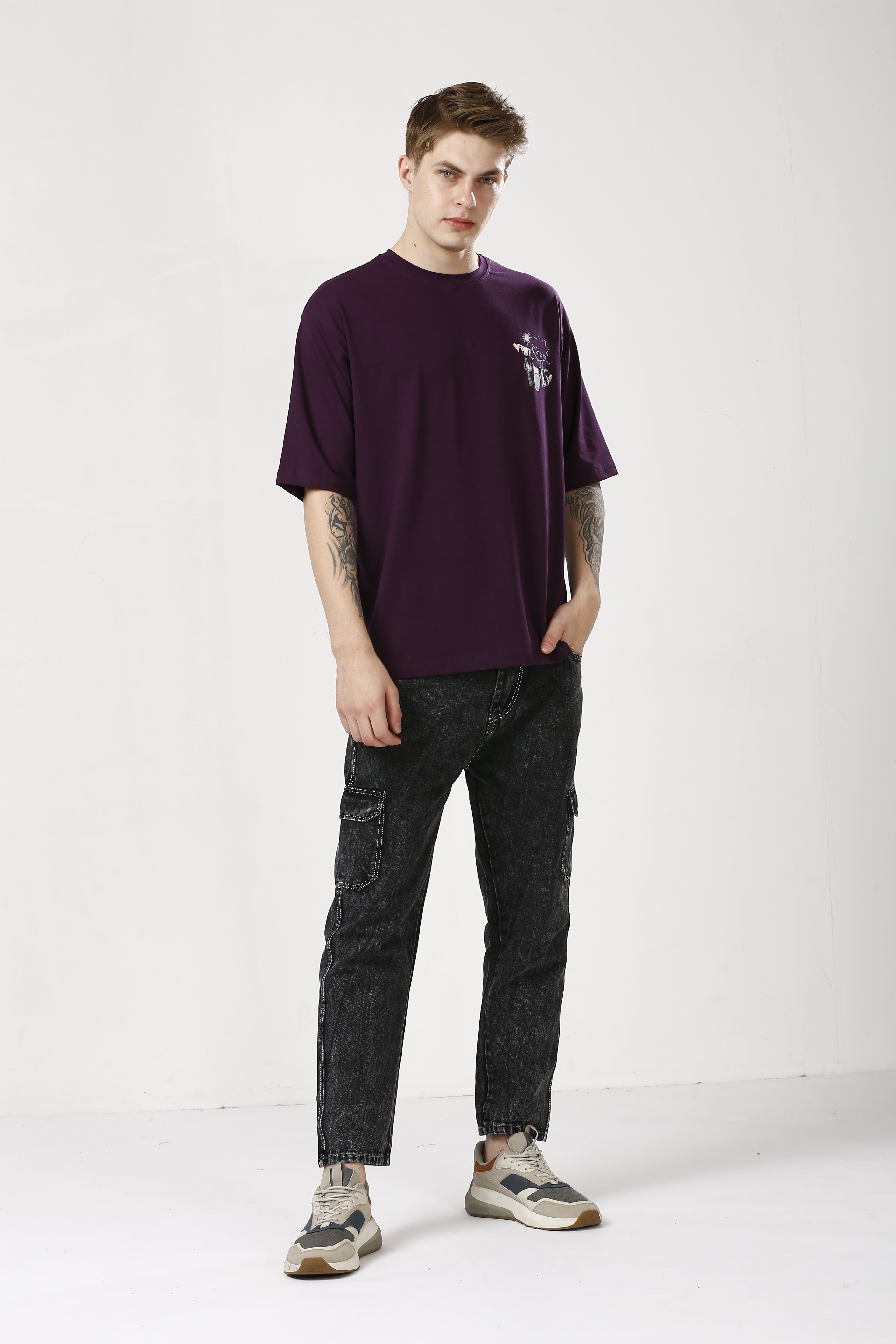 Oversized Magenta Cotton T-Shirt