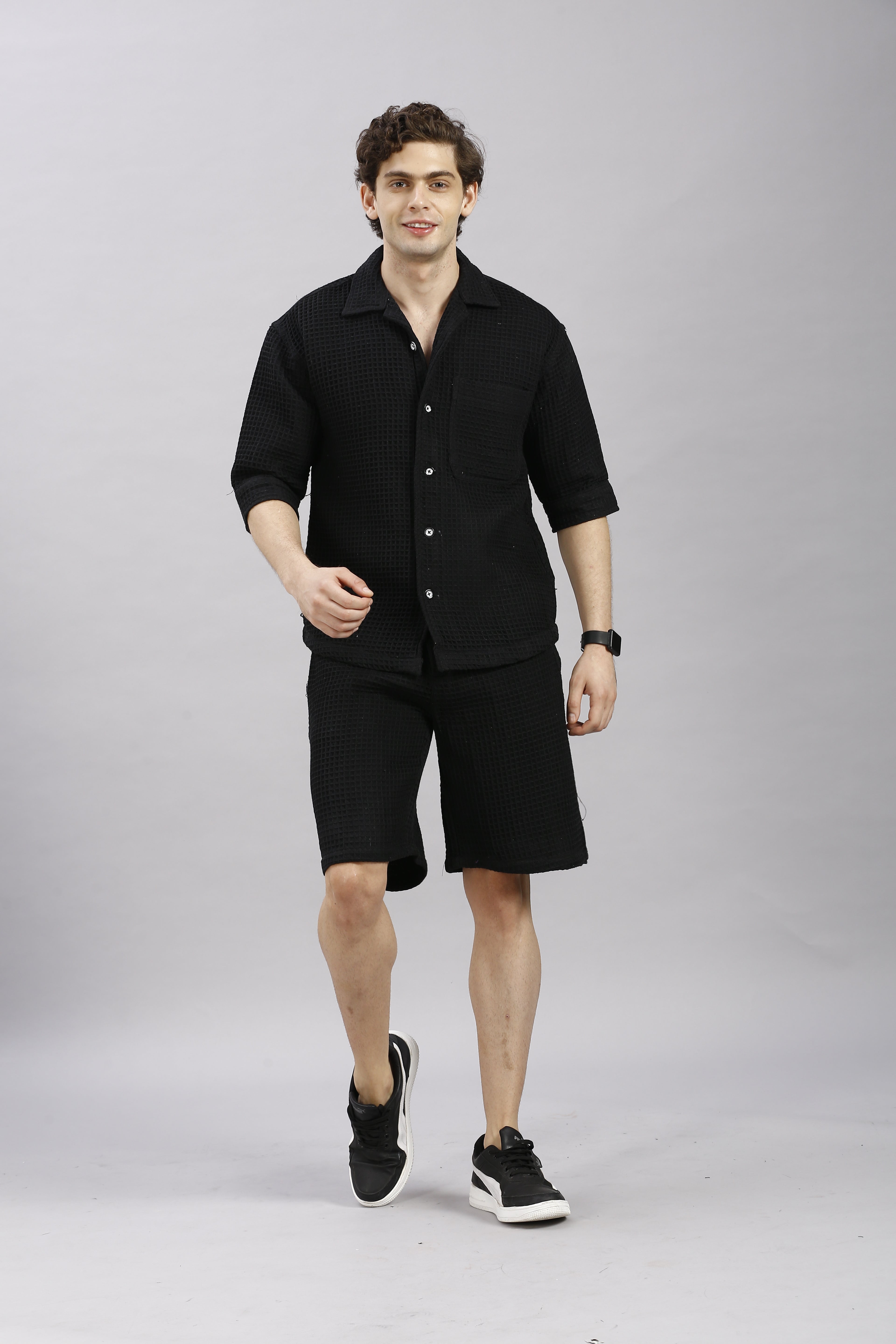 Black Designer Fabric Shirt Co-ord