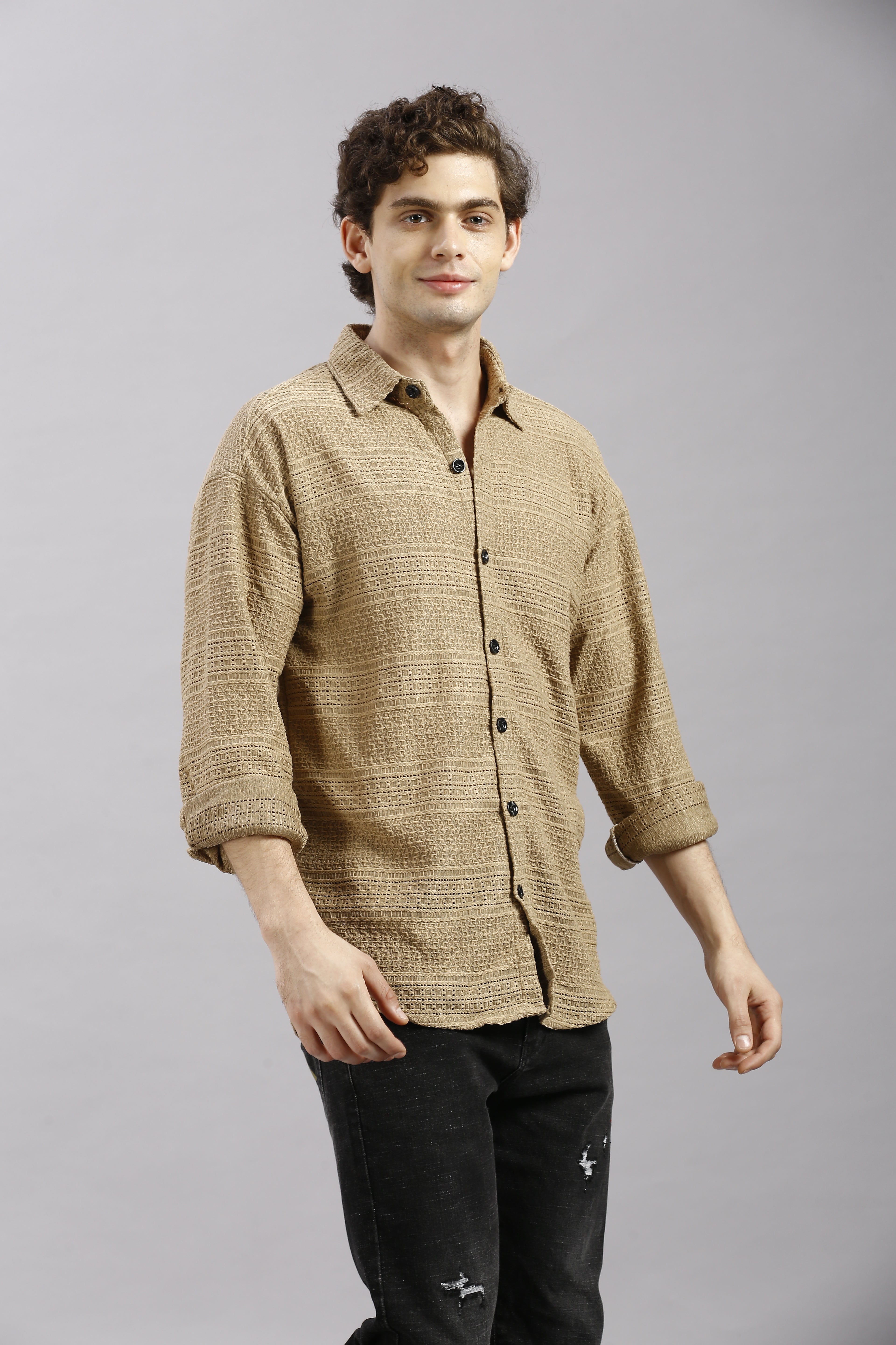 Stylish Sandrift Transparent Net Fabric Shirt