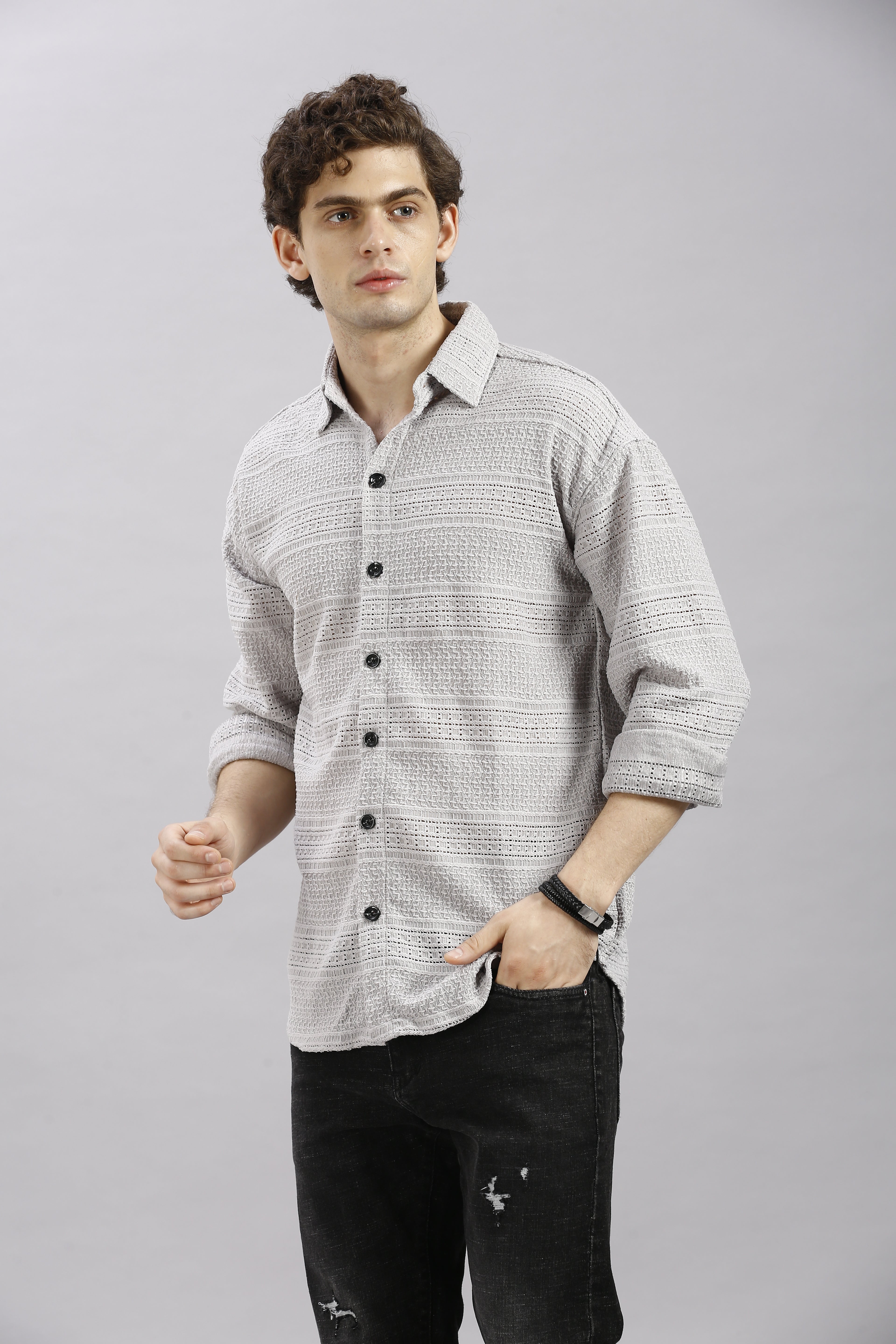 Stylish Grey Transparent Net Fabric Shirt