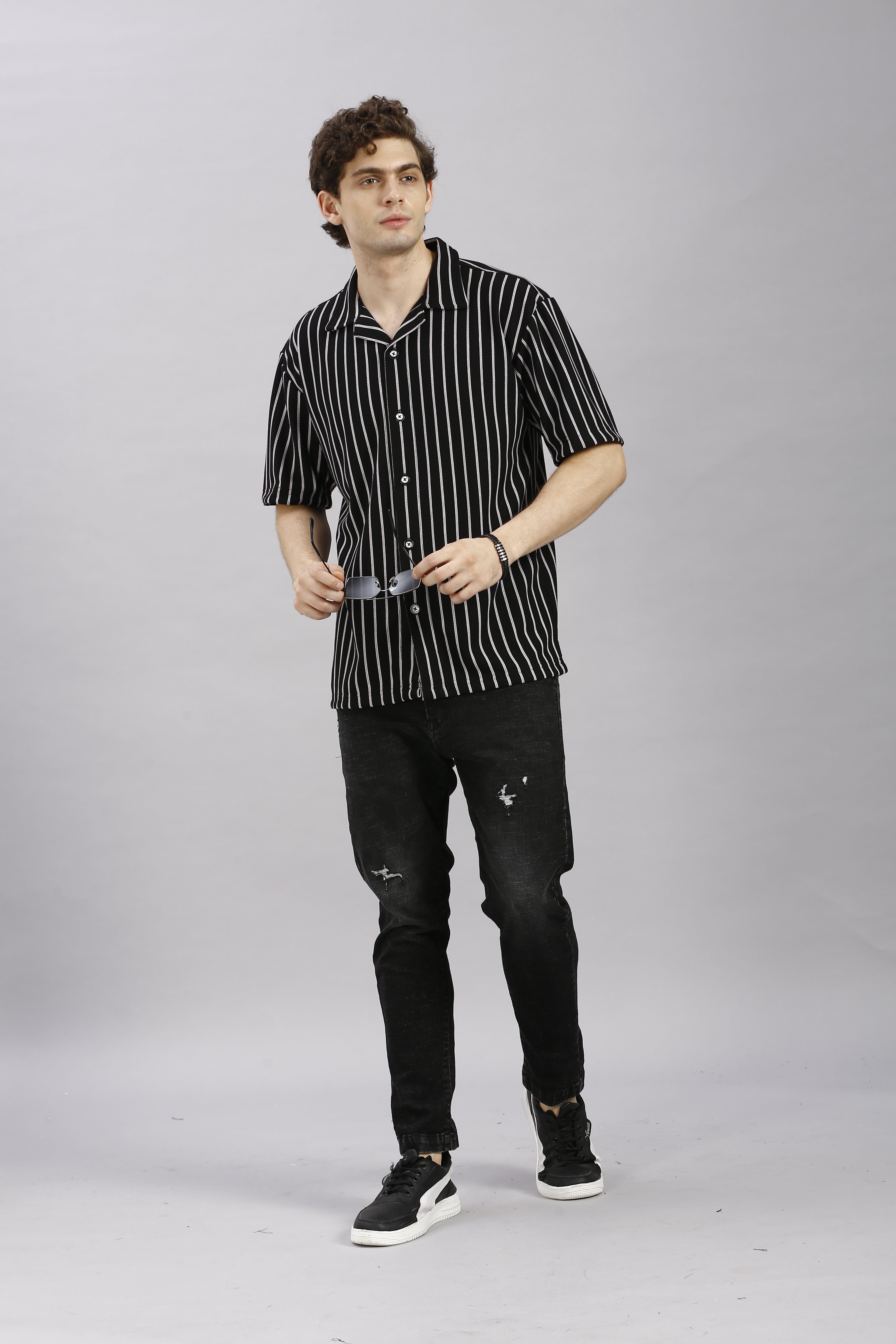 Black Striped Oversize Shirt