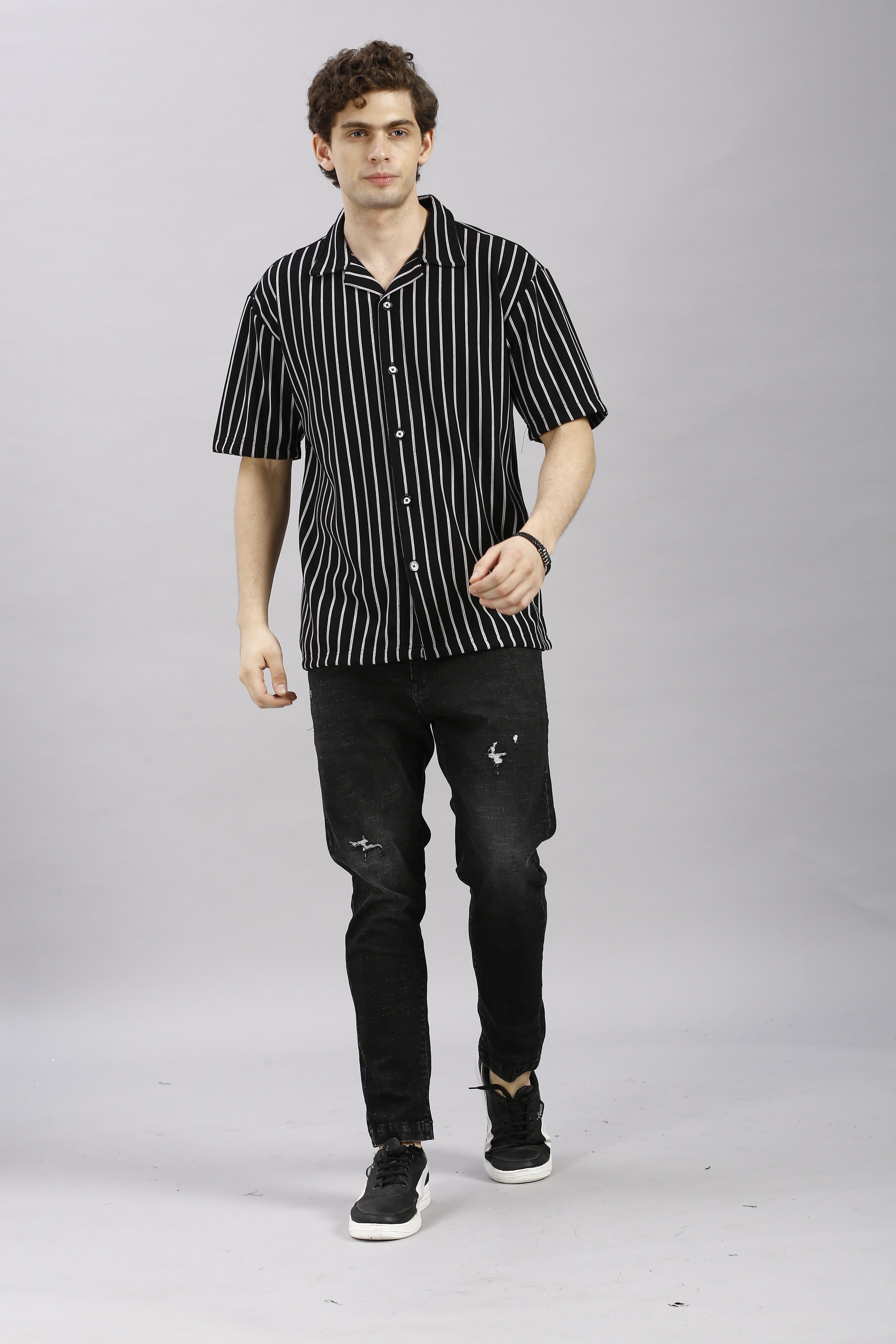 Black Striped Oversize Shirt