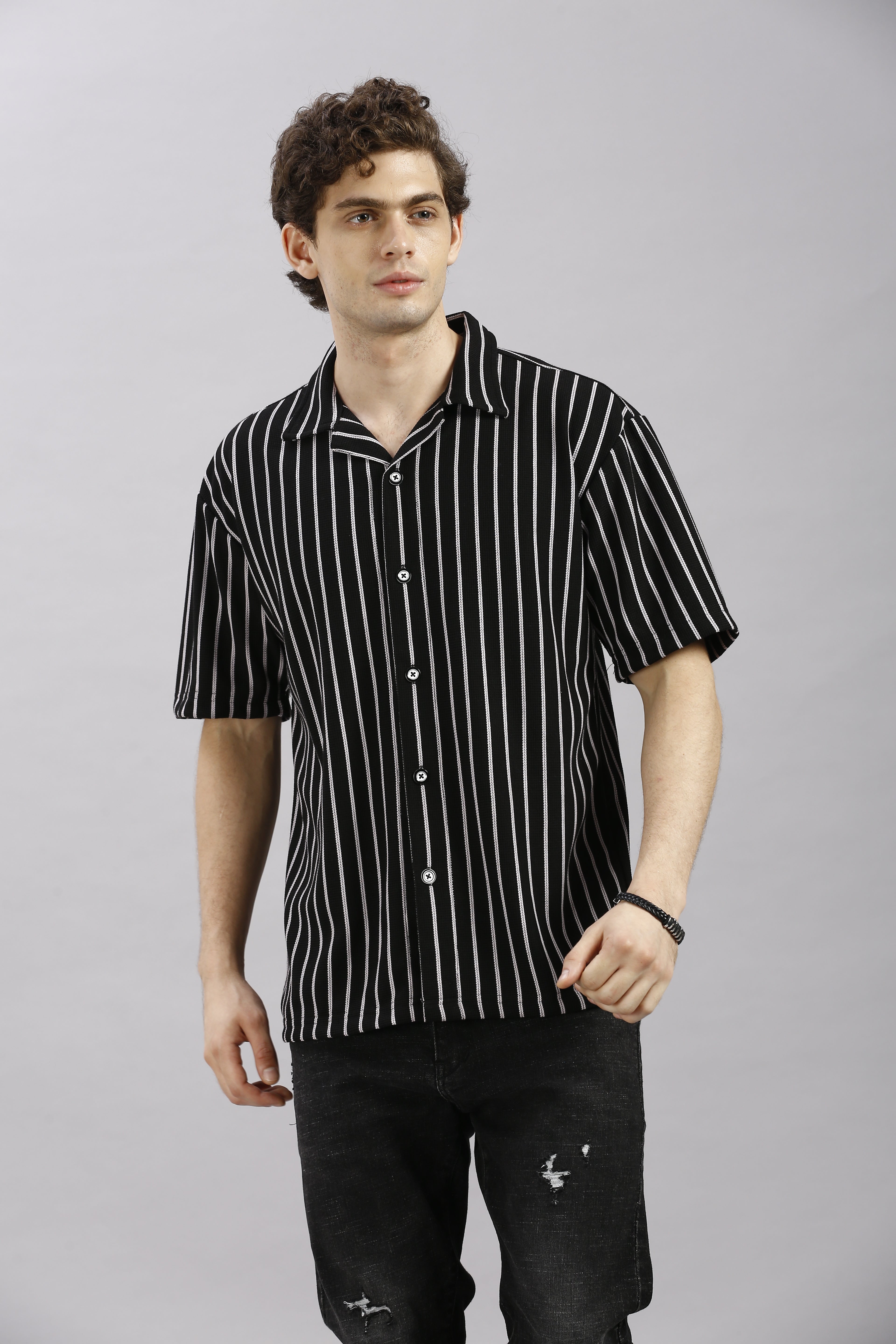 Black Striped Oversize Shirt