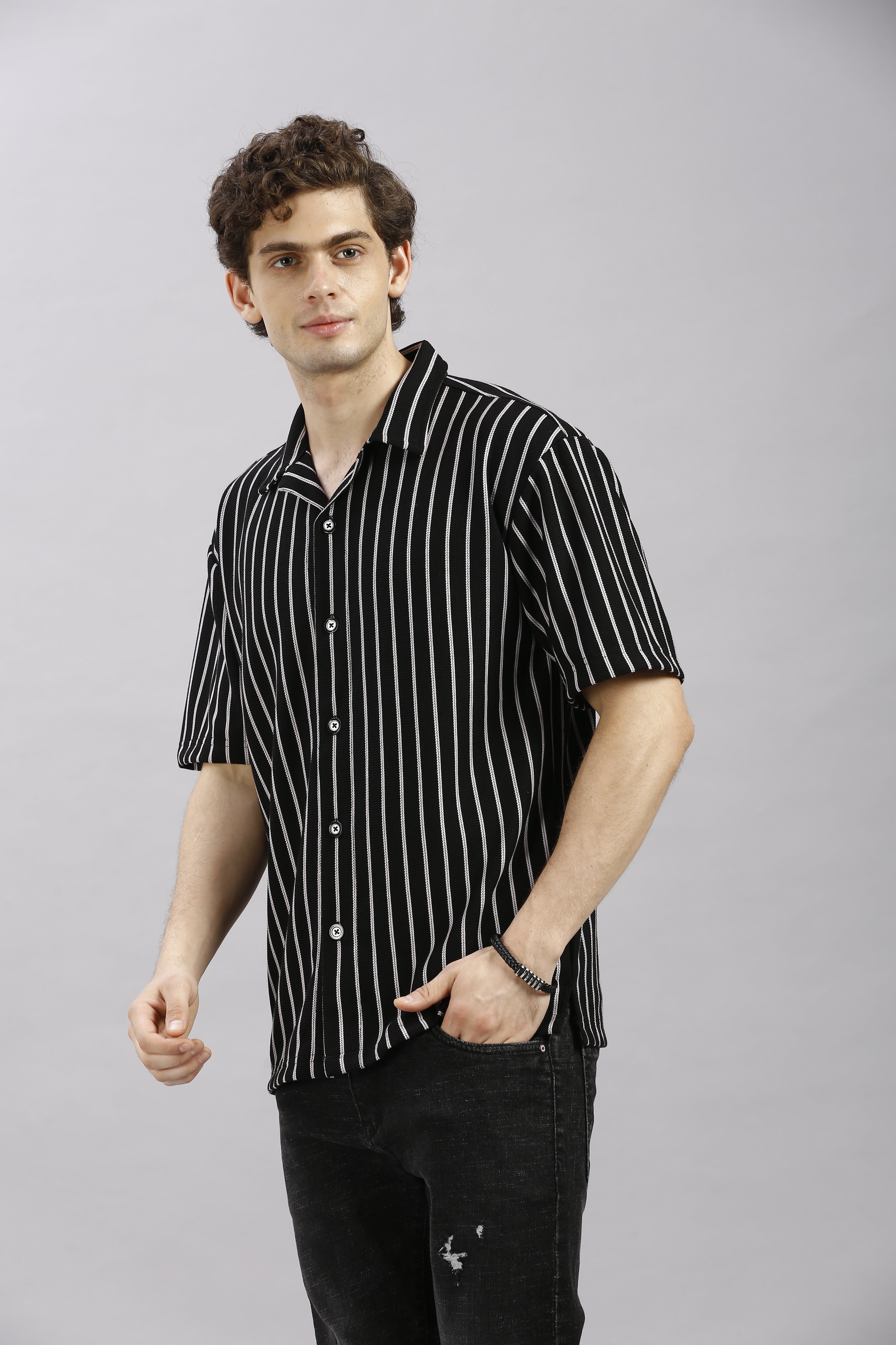 Black Striped Oversize Shirt