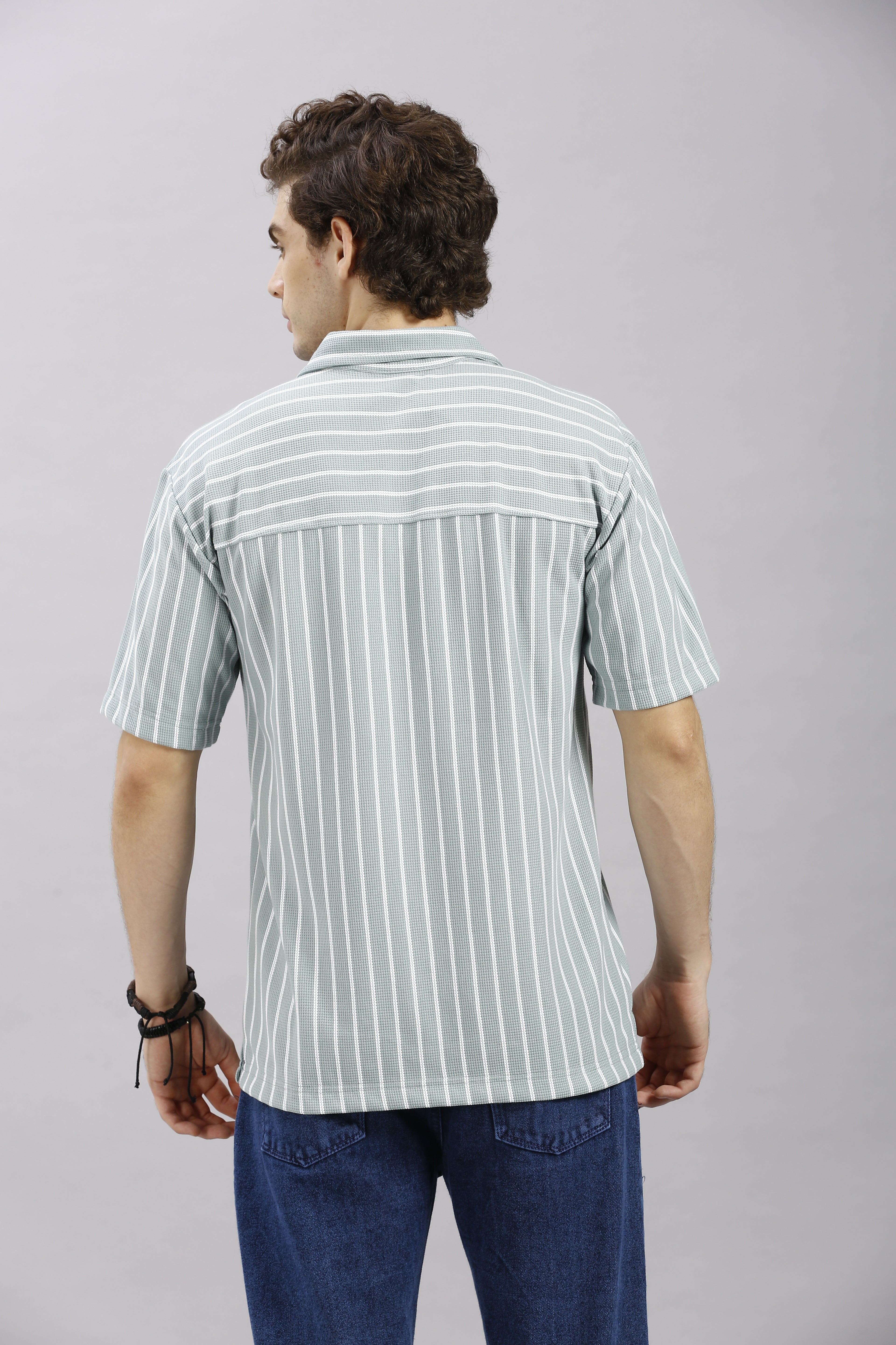 Green Striped Oversize Shirt