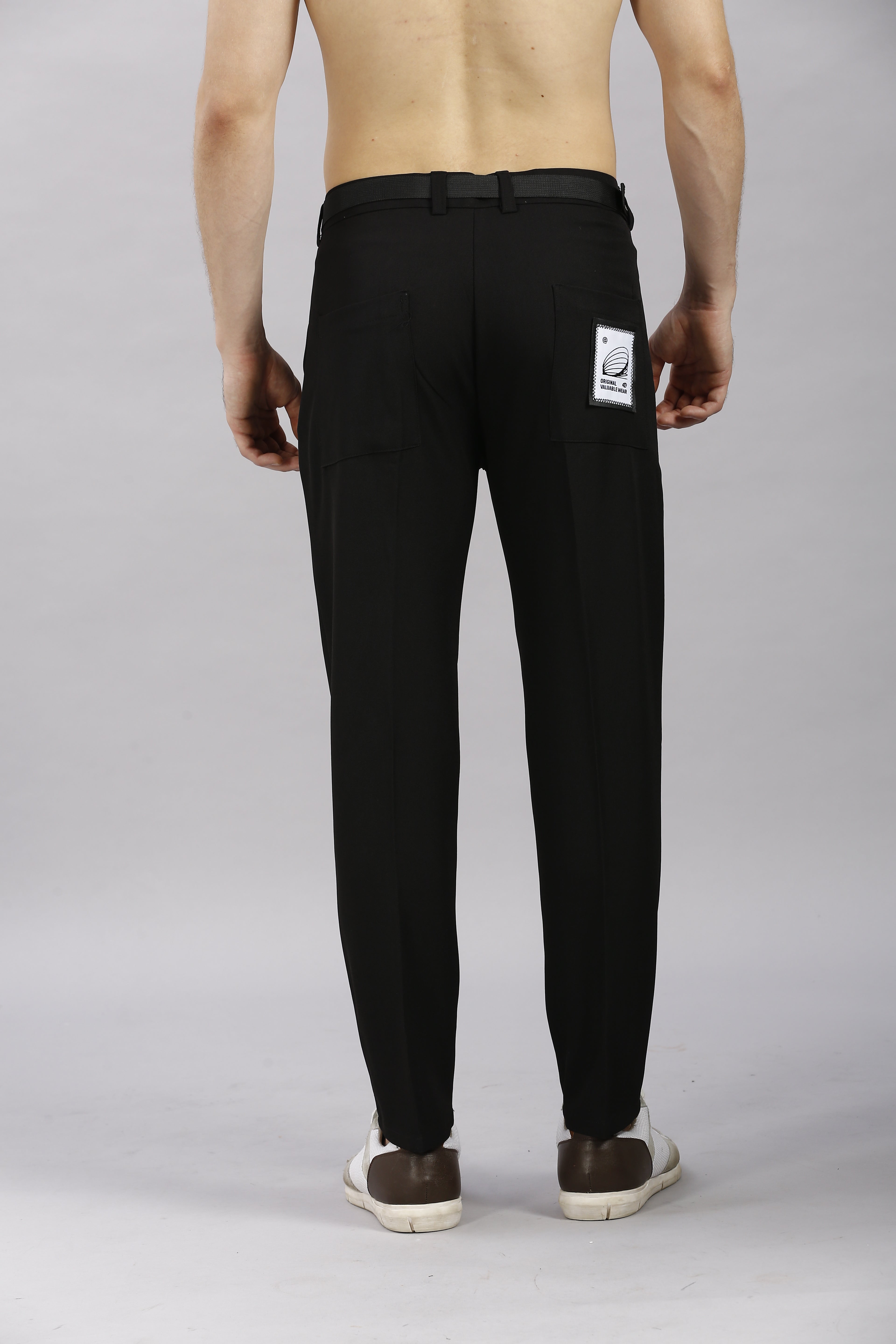 Black Designer Back Pocket Formal Pants