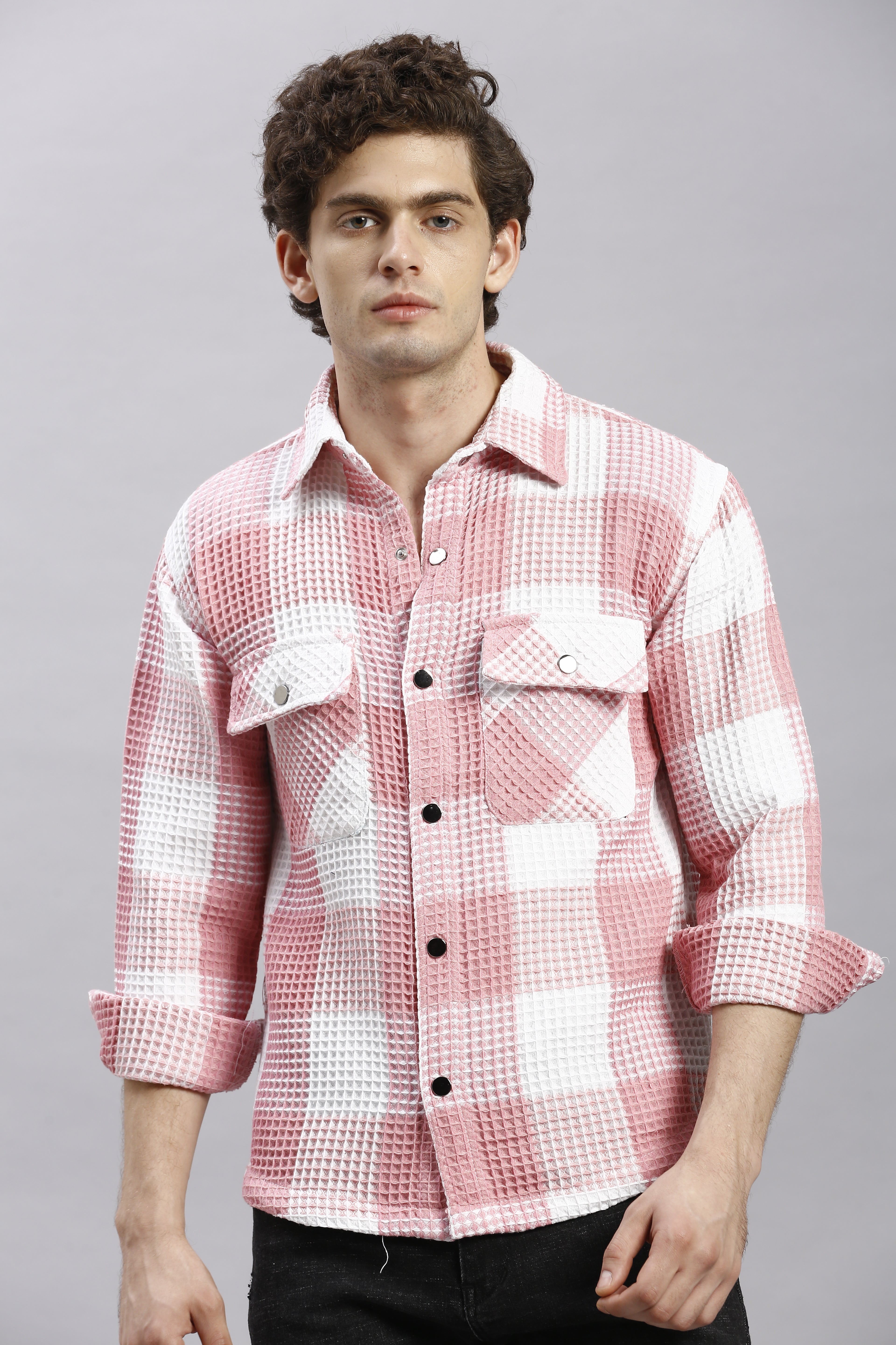 Greyish Pink & White Checks Oversize Shirt