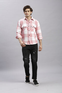 Greyish Pink & White Checks Oversize Shirt