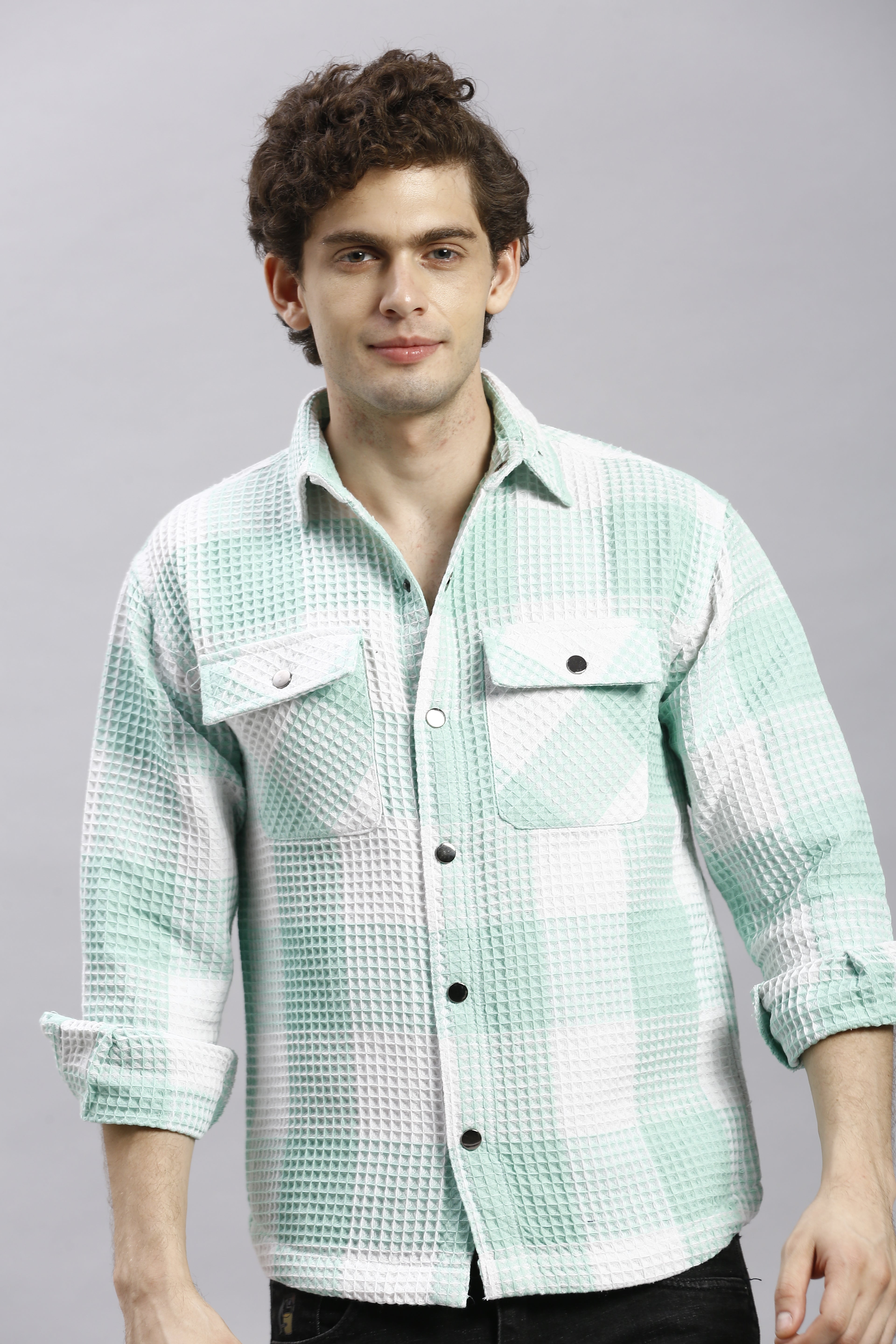 Opal & White Checks Oversize Shirt