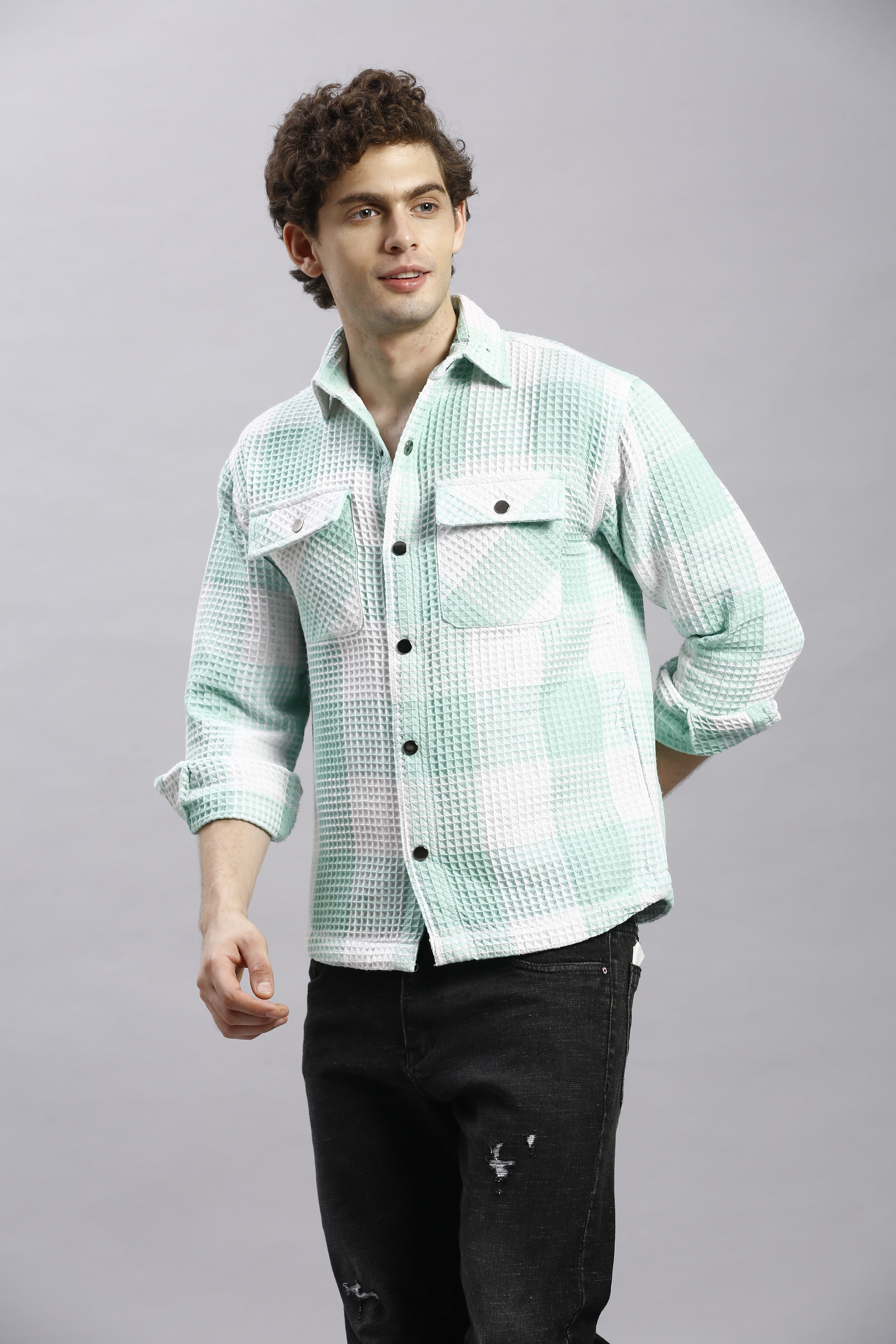 Opal & White Checks Oversize Shirt