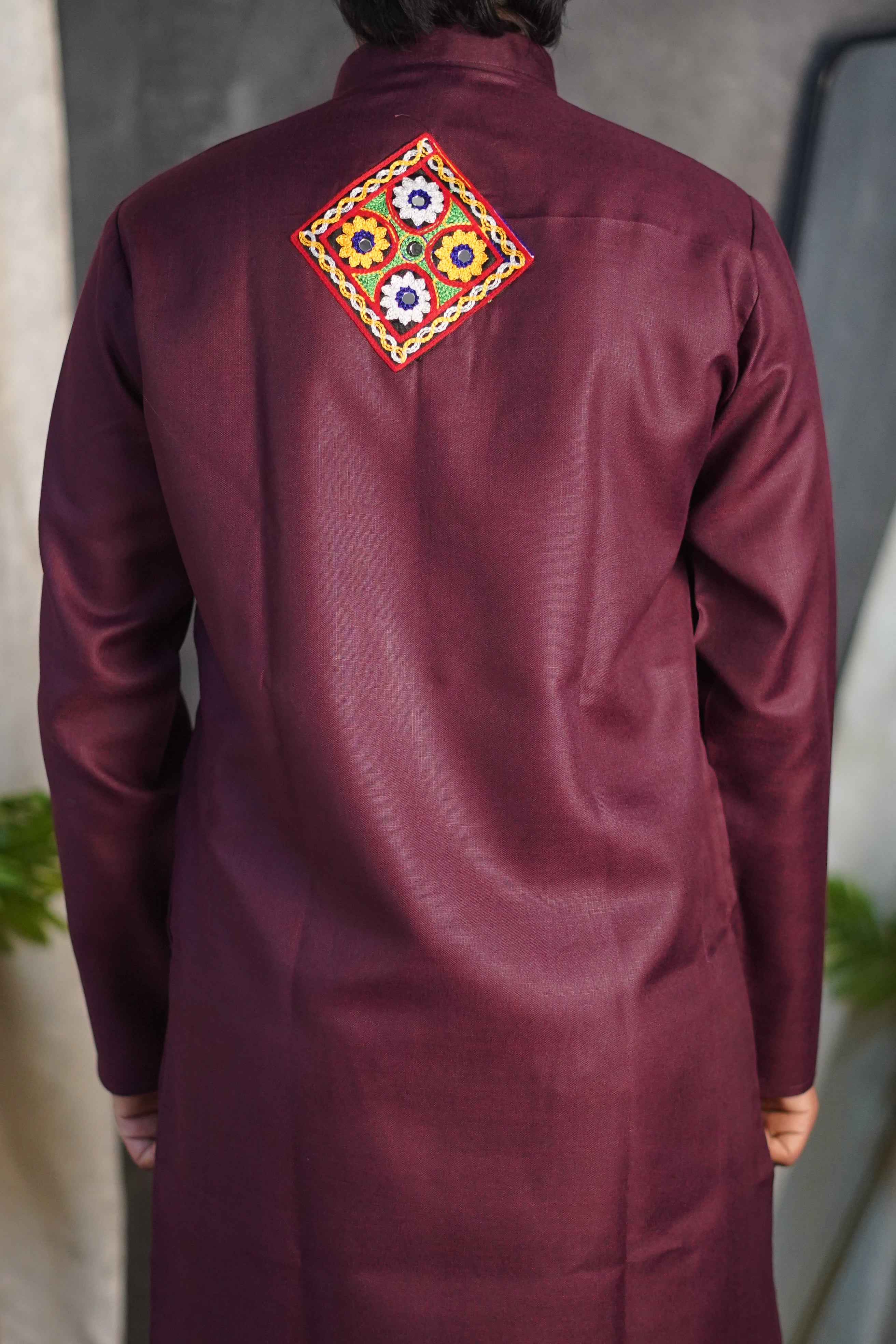 Kutchi Embroidered Maroon Kurta