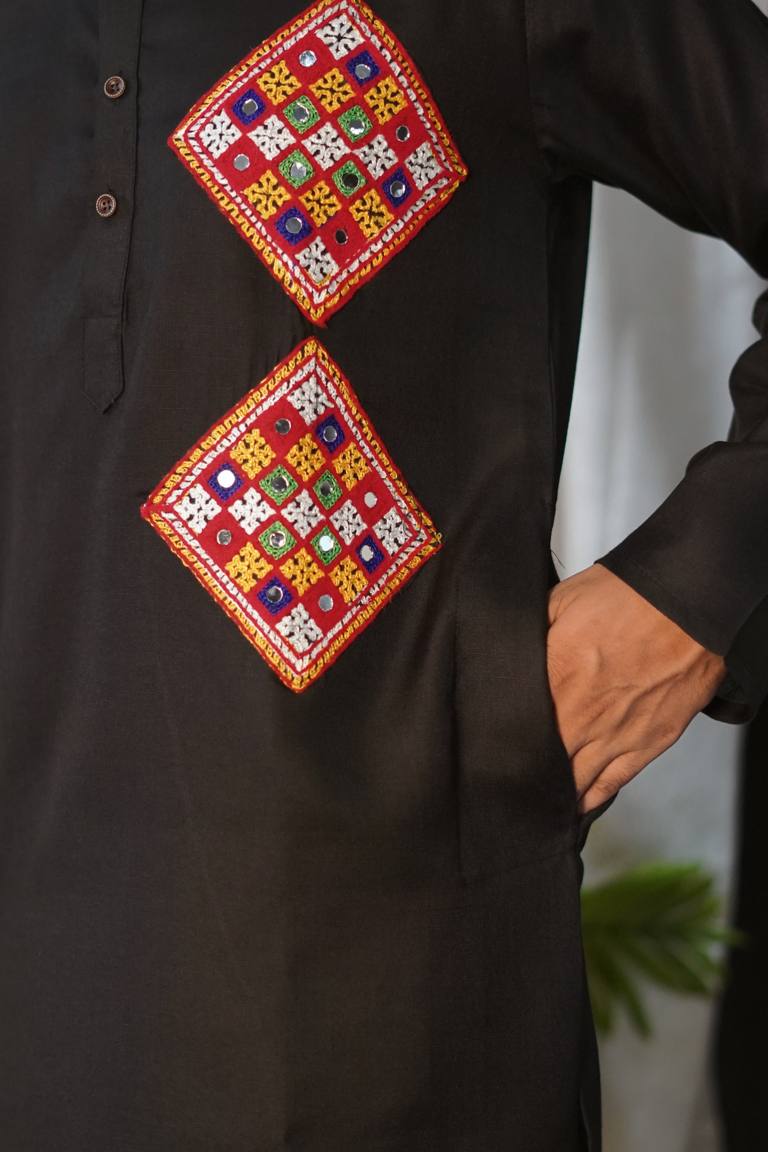 Kutchi Embroidered Black Kurta