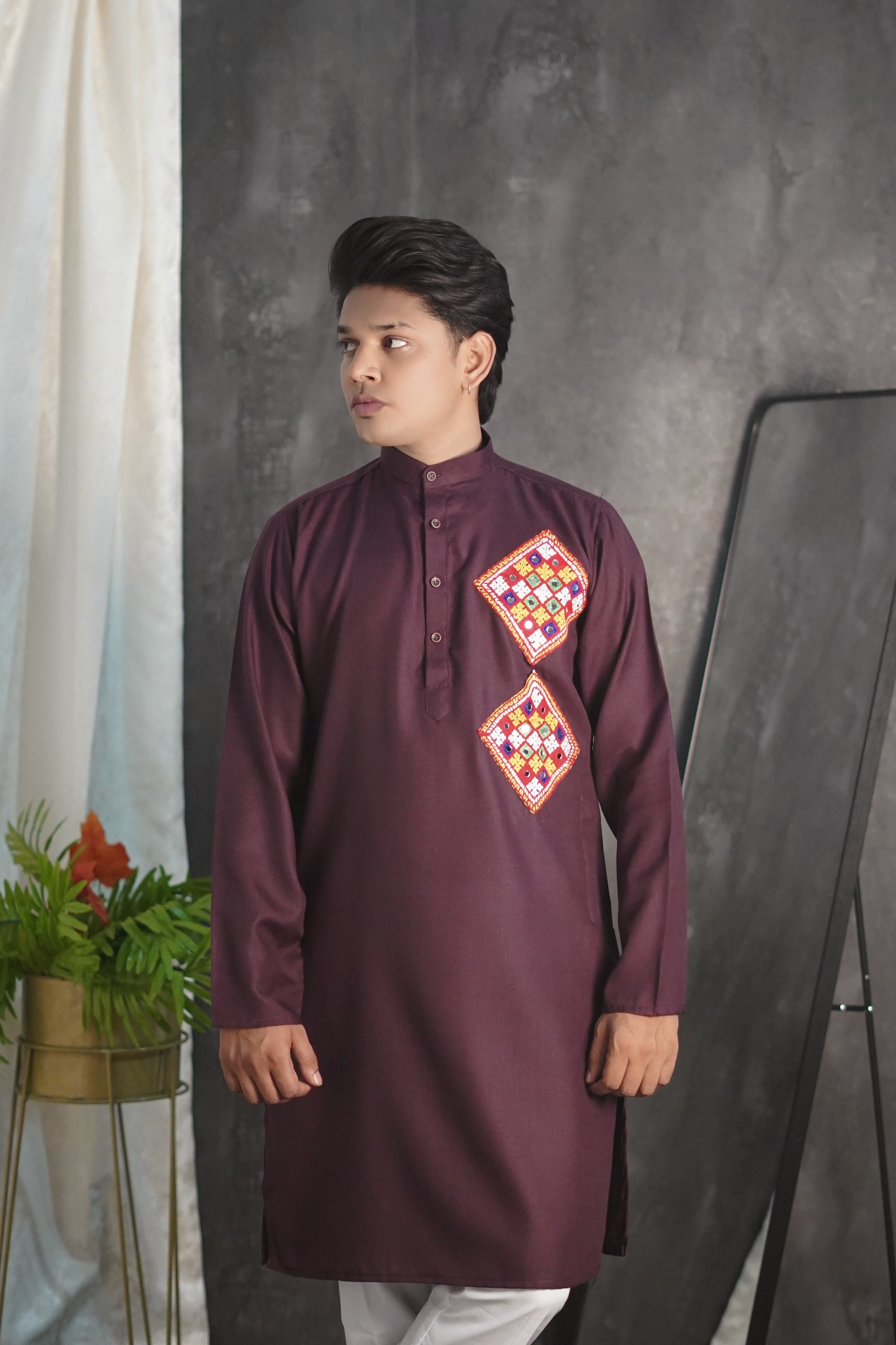 Kutchi Embroidered Maroon Kurta
