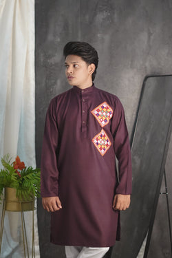 Kutchi Embroidered Maroon Kurta