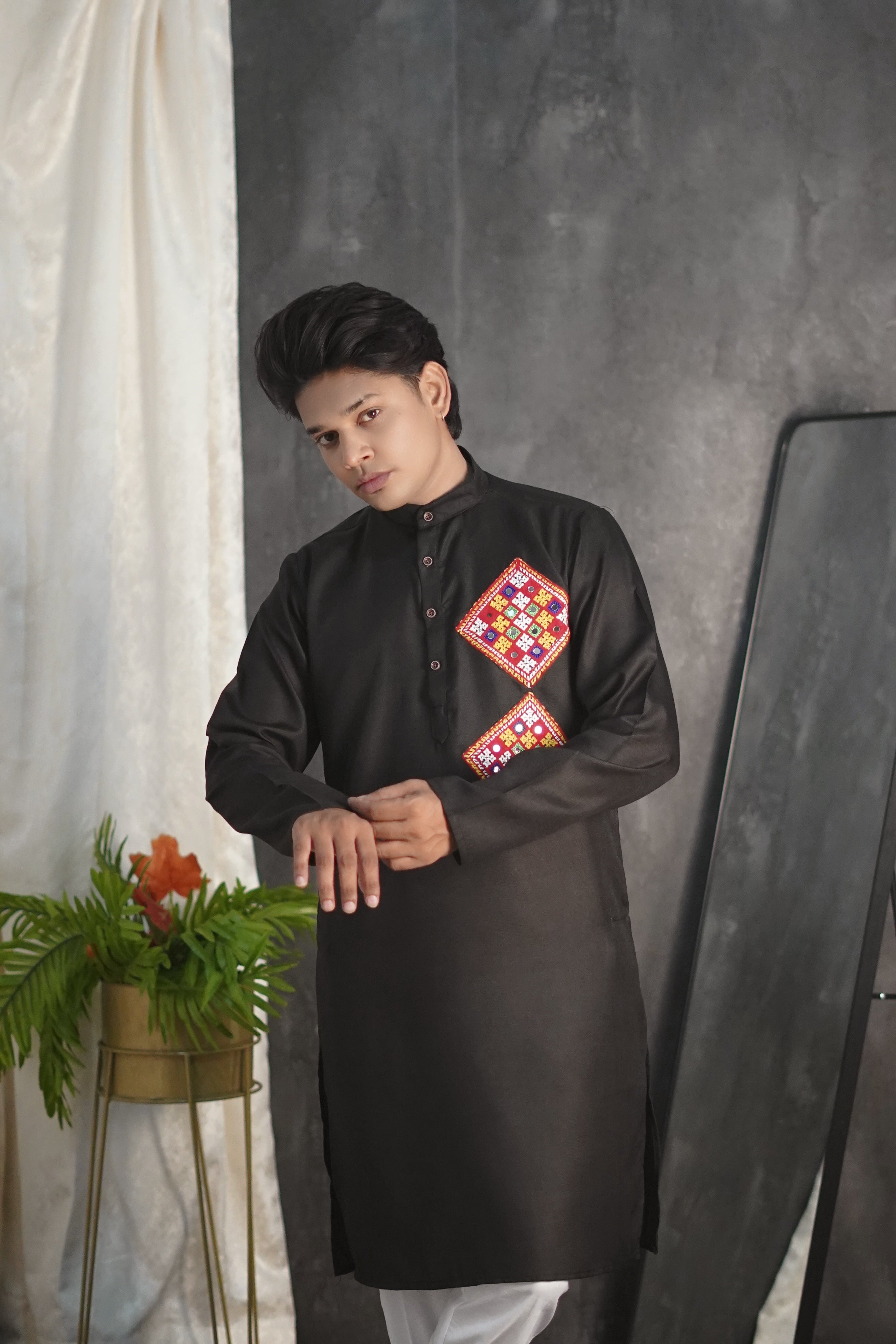Kutchi Embroidered Black Kurta