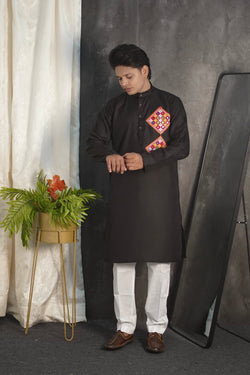 Kutchi Embroidered Black Kurta