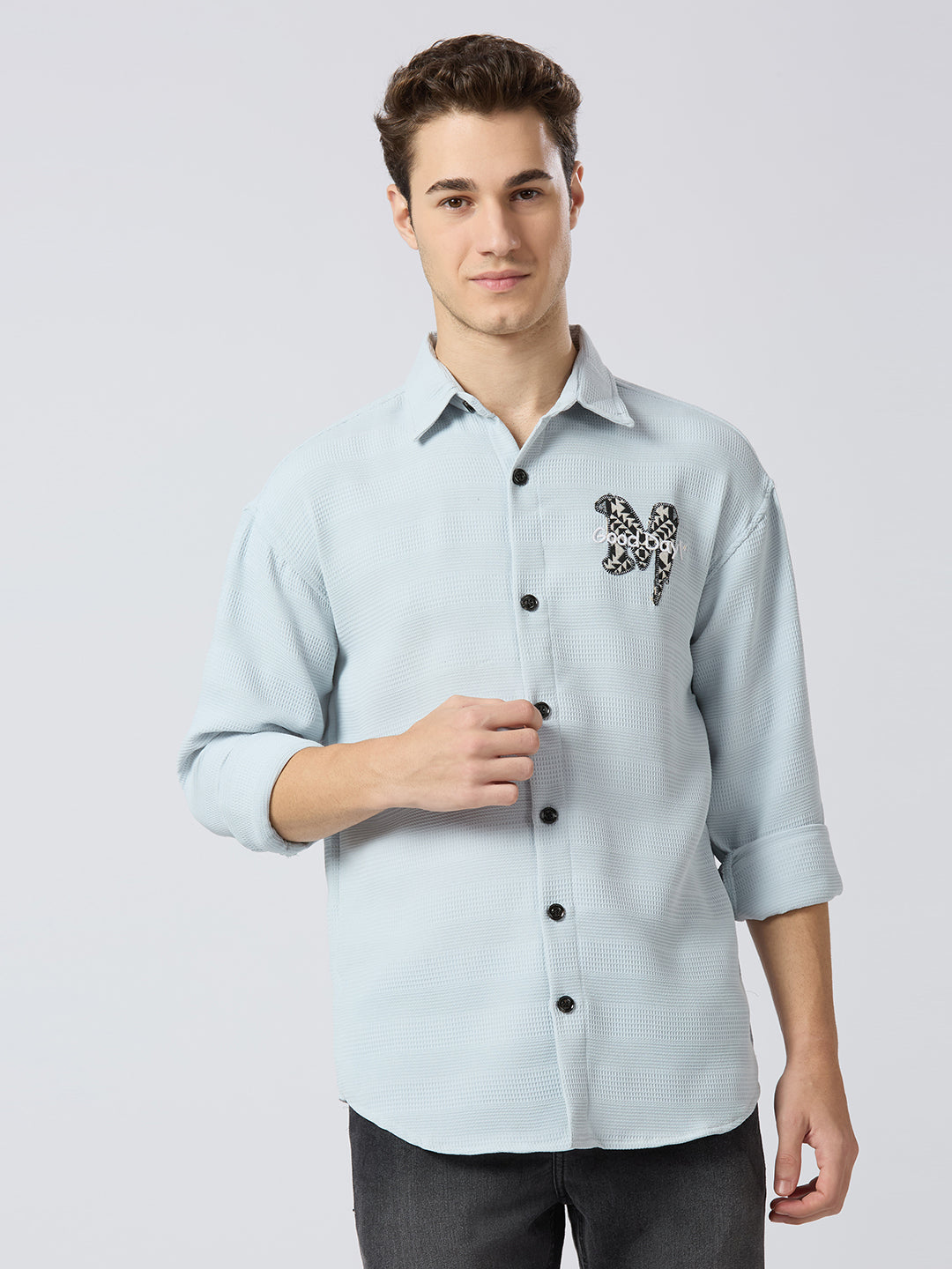 Sky Blue Textured Printed Shirt