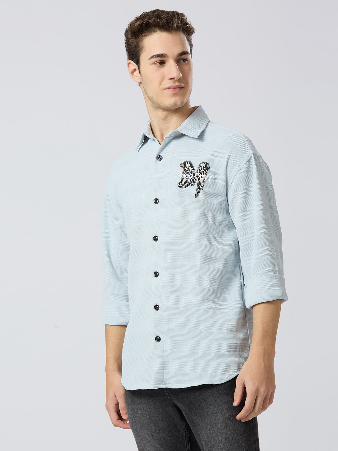 Sky Blue Textured Printed Shirt