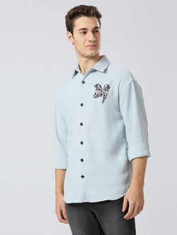 Sky Blue Textured Printed Shirt