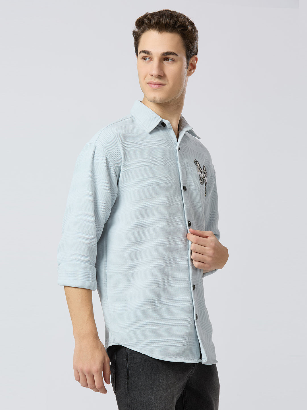 Sky Blue Textured Printed Shirt