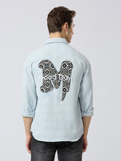 Sky Blue Textured Printed Shirt