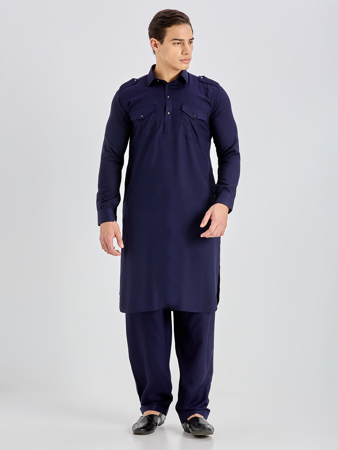 Navy Blue Pathani with Salwar