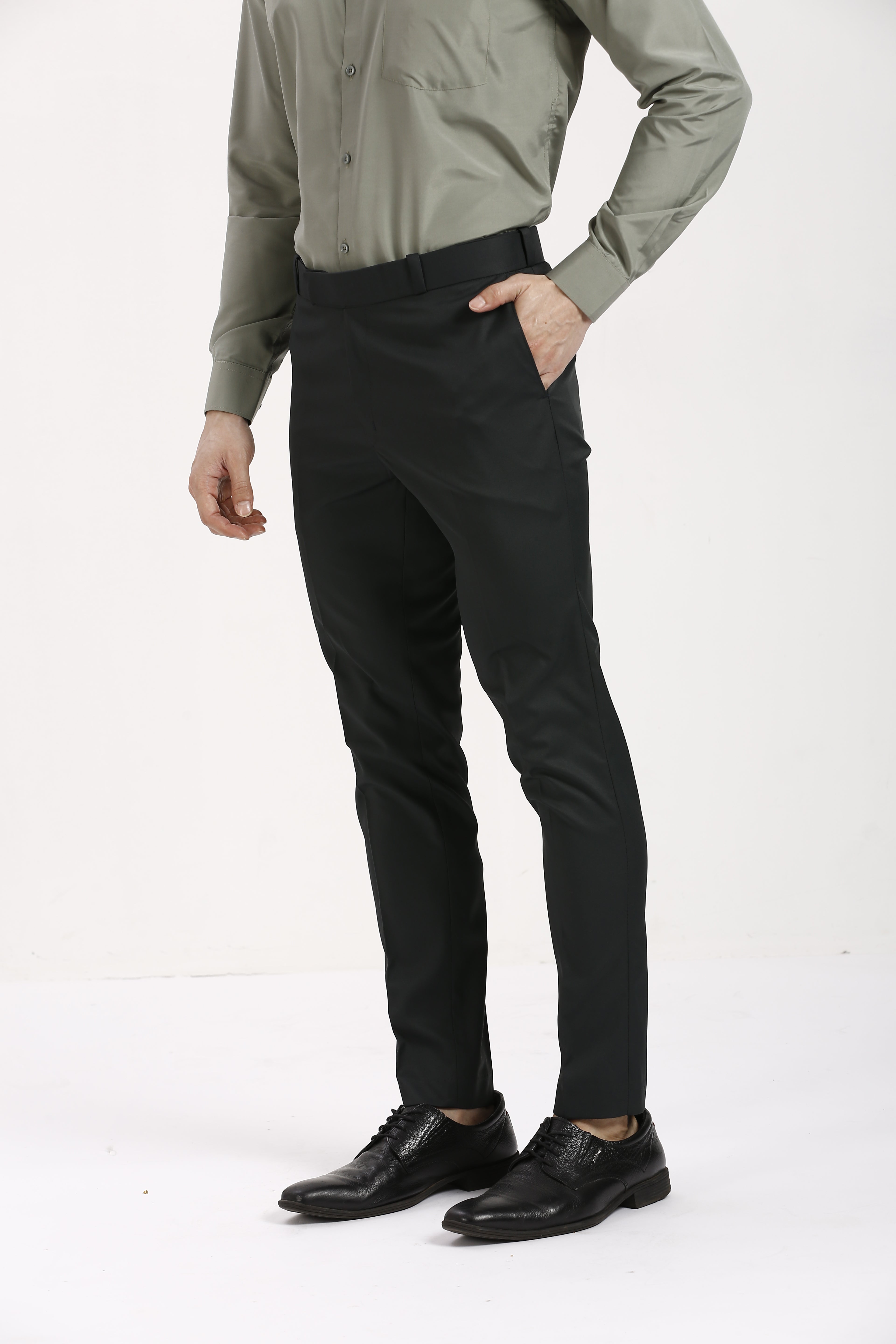 Bottle Green Adjustable Belt Formal Pants