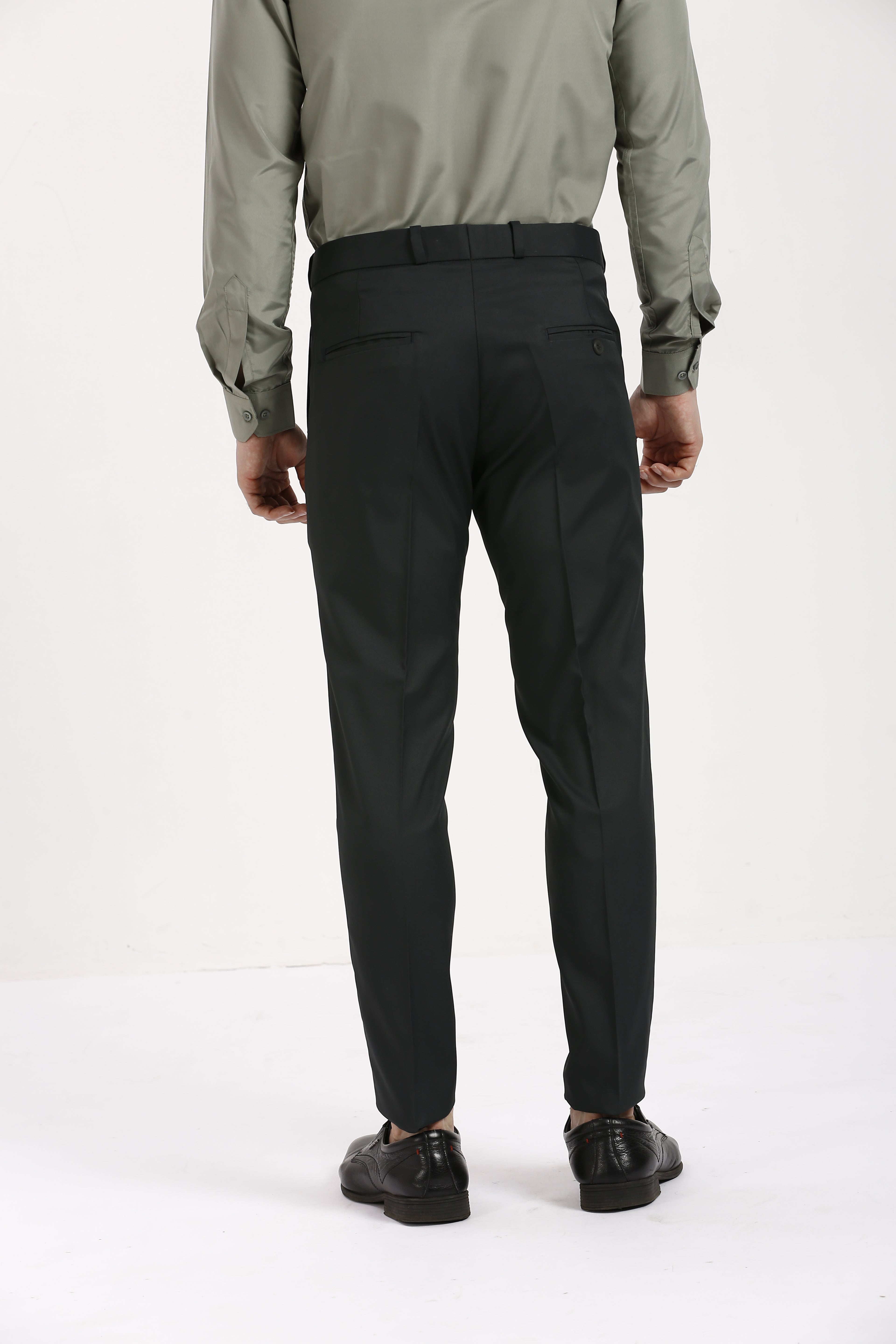 Bottle Green Adjustable Belt Formal Pants