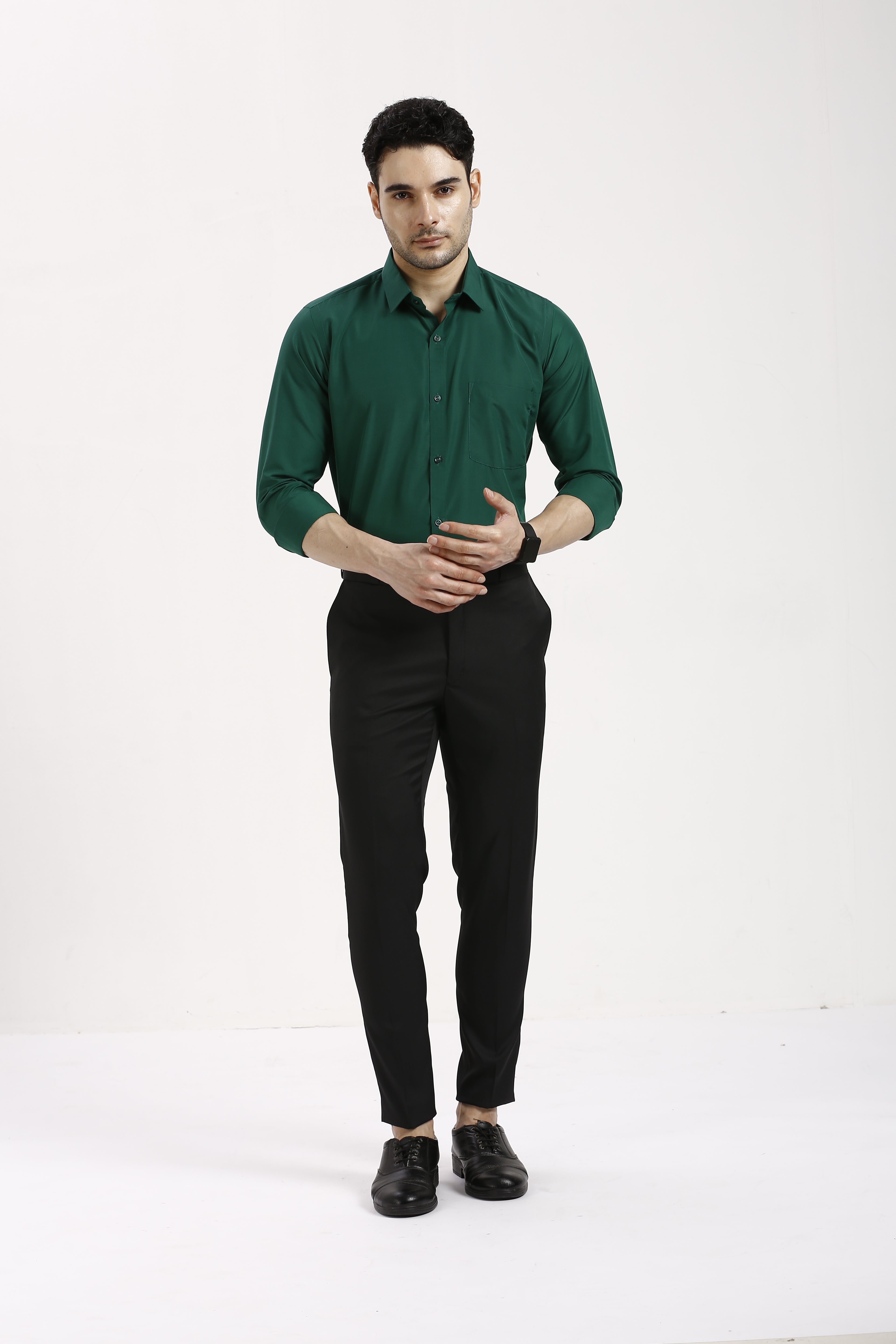 Bottle Green Formal Cotton-Poly Shirt