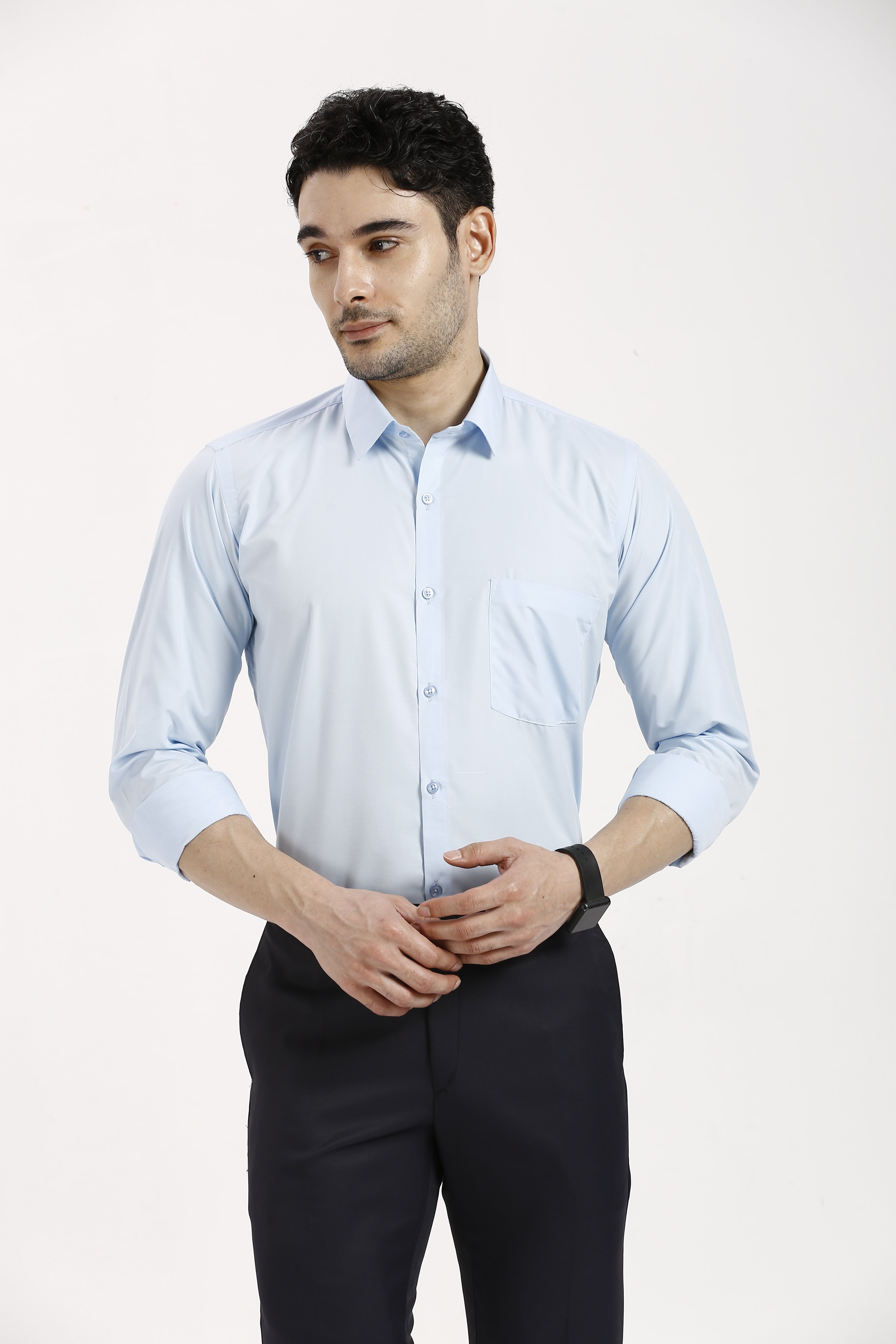 Light Blue Formal Cotton-Poly Shirt