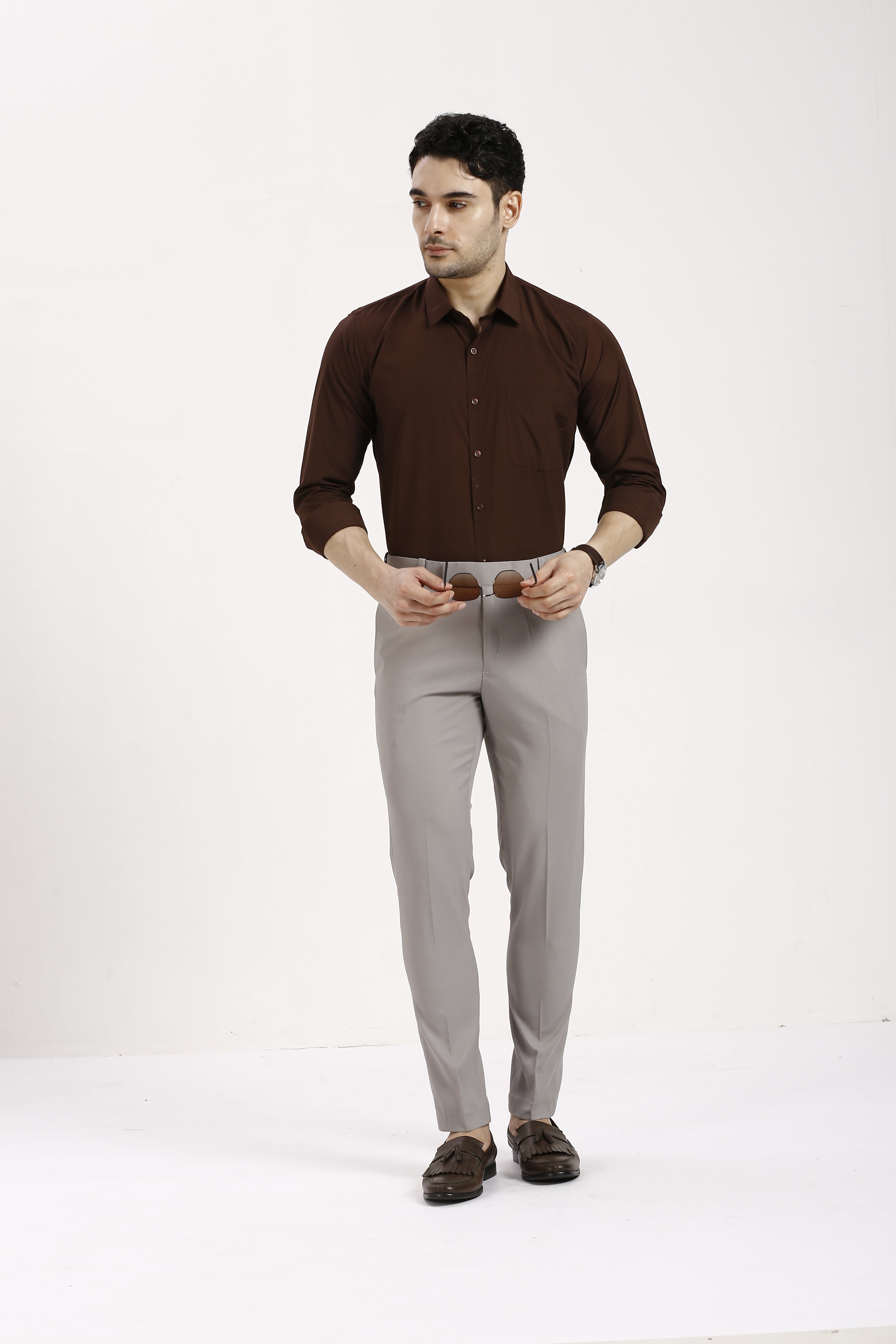 Brown Formal Cotton-Poly Shirt