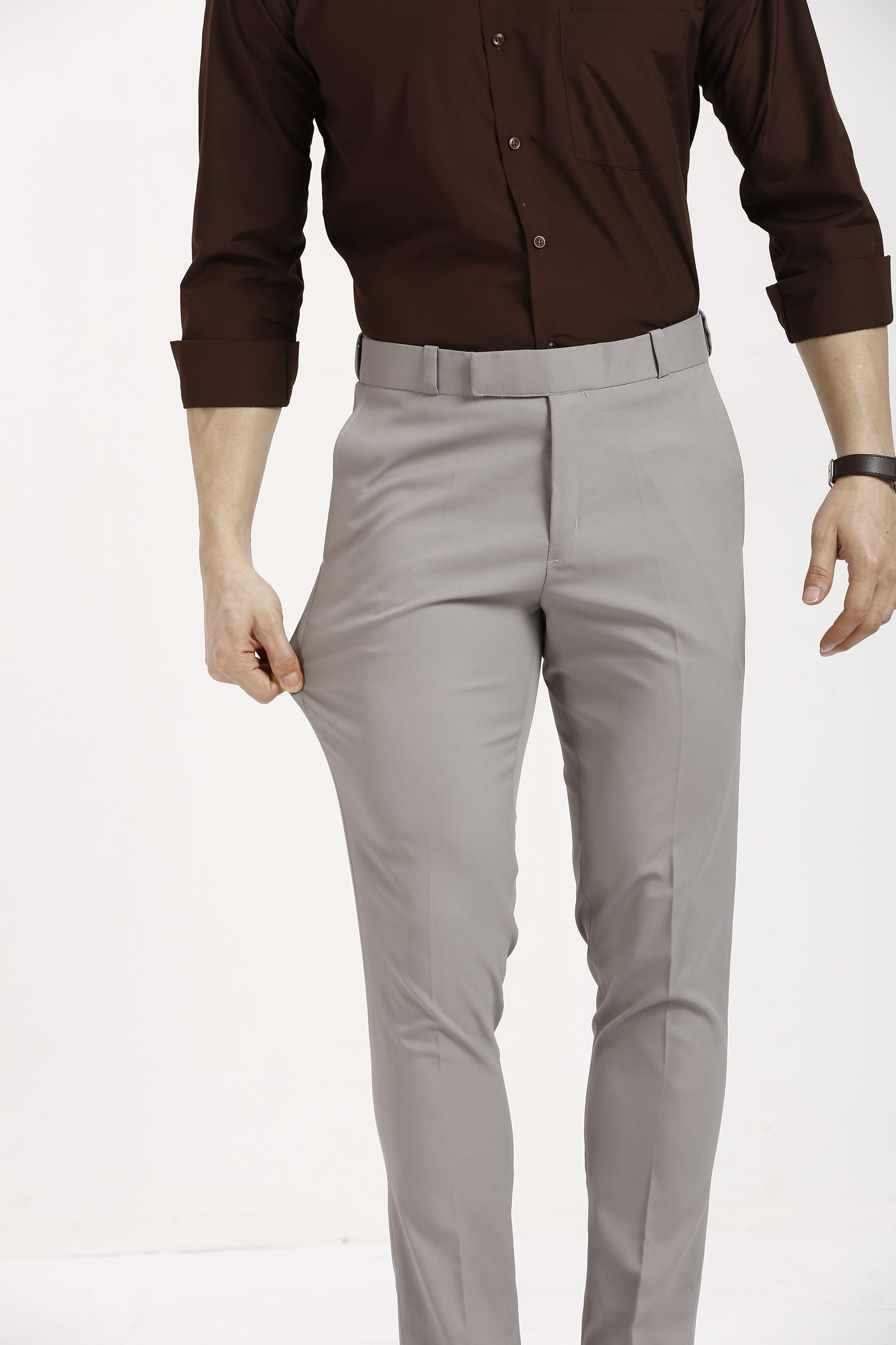 Warm Grey Adjustable Belt Formal Pants