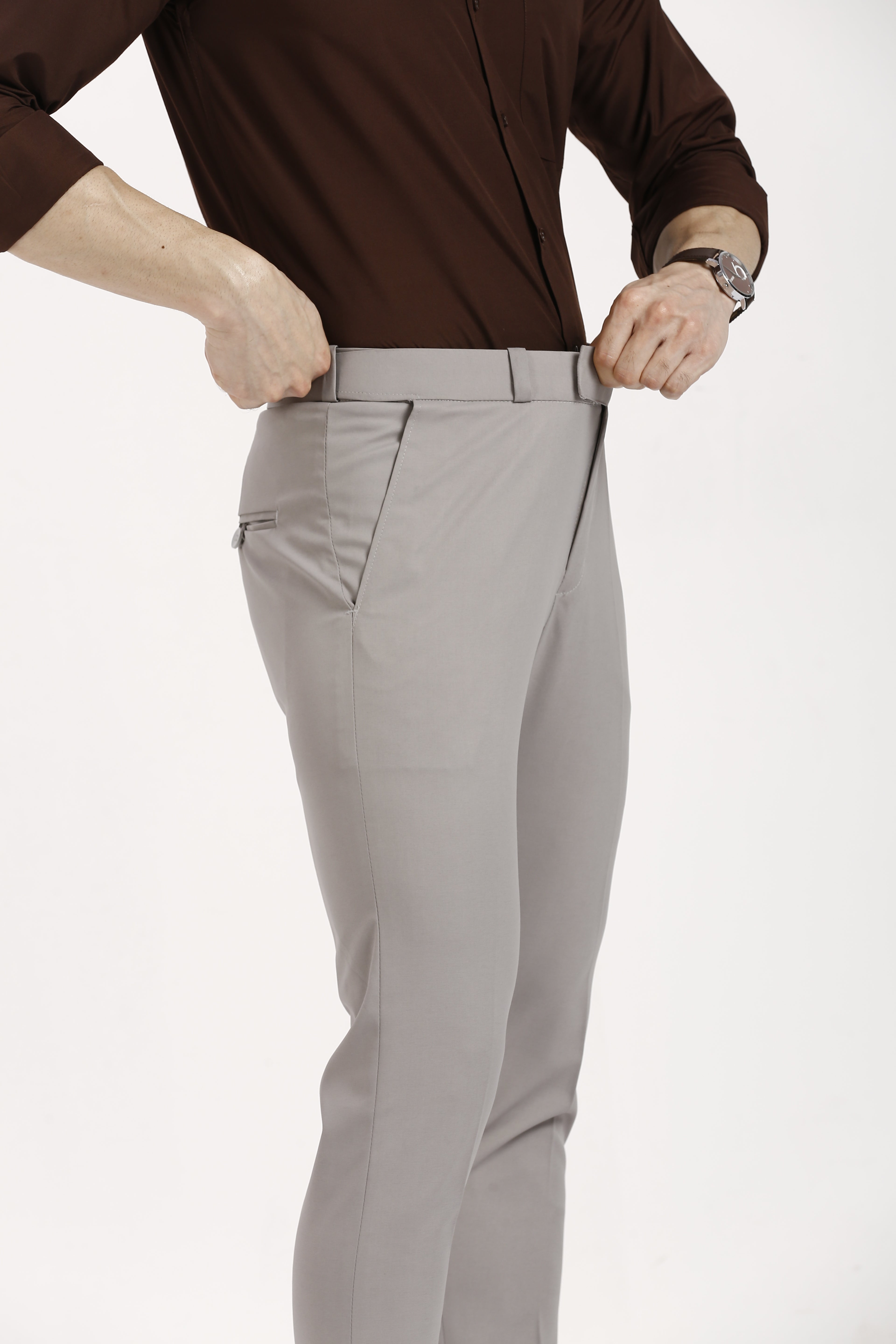 Warm Grey Adjustable Belt Formal Pants