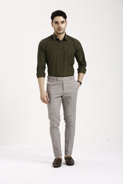 Dark Olive Green Formal Cotton-Poly Shirt