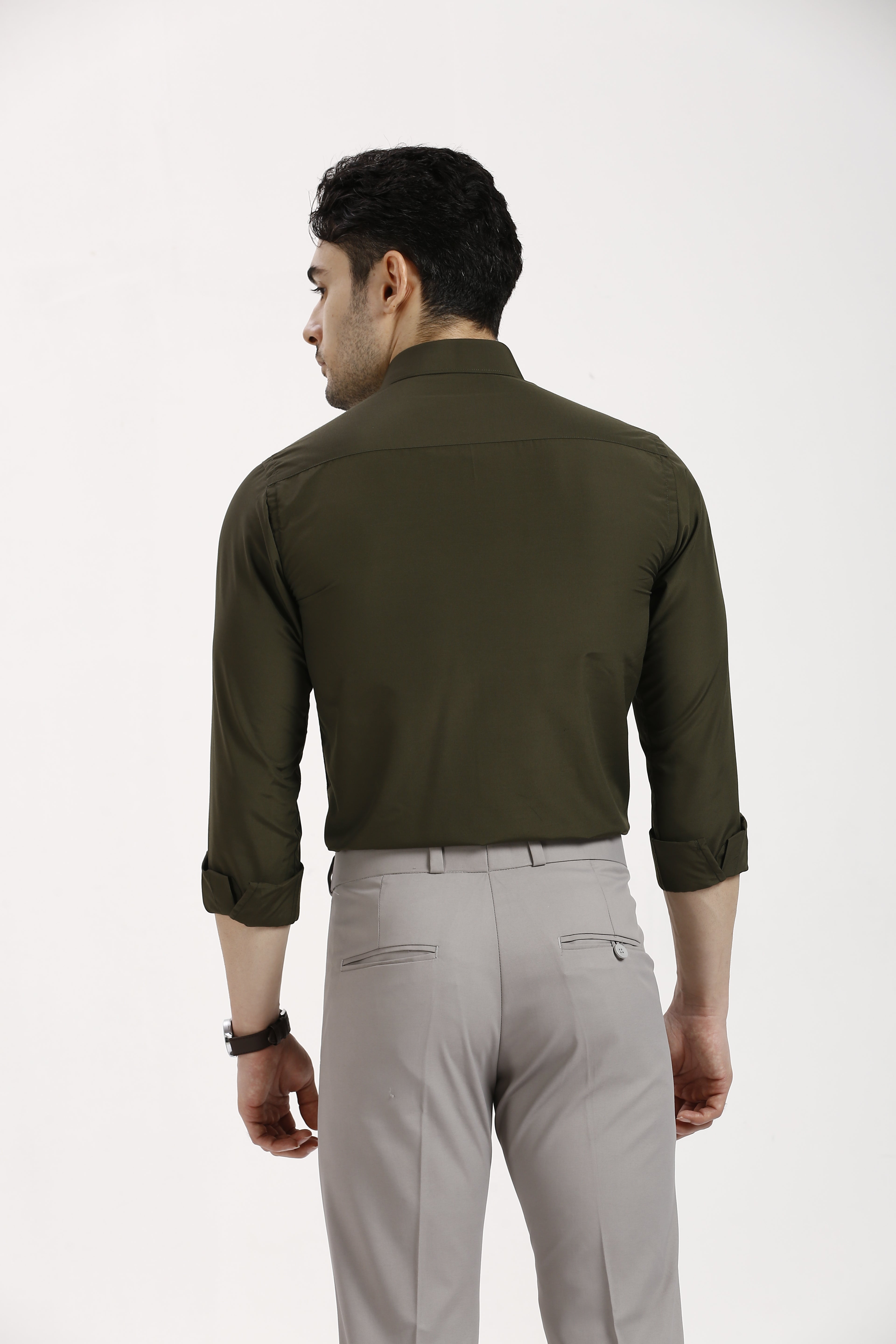 Dark Olive Green Formal Cotton-Poly Shirt